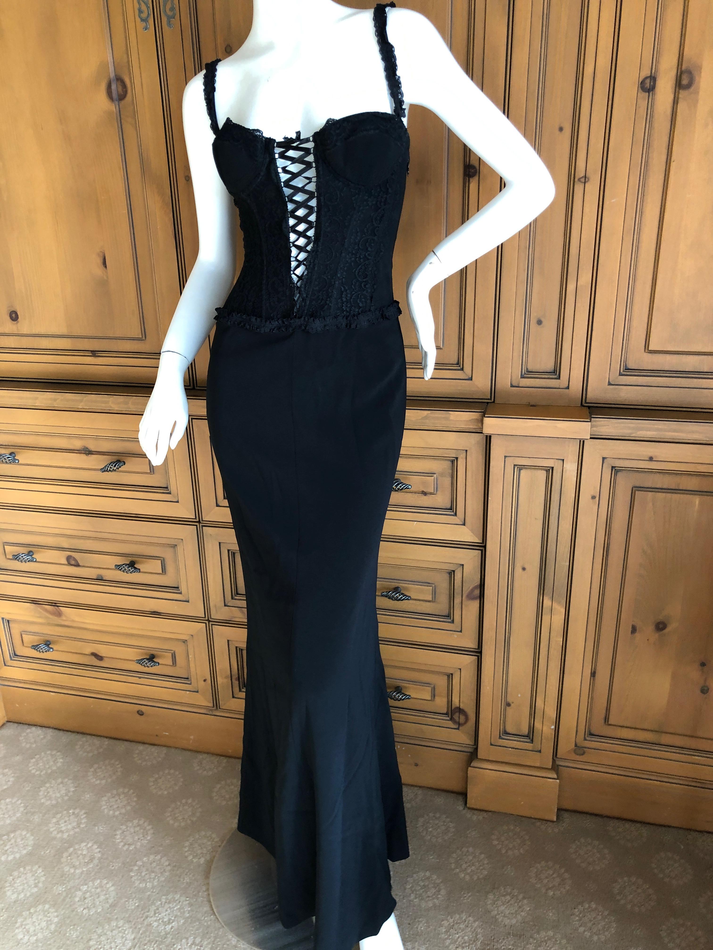 Moschino Cheap & Chic Vintage 1980's Plunging Corset Lace Evening Dress For Sale 5