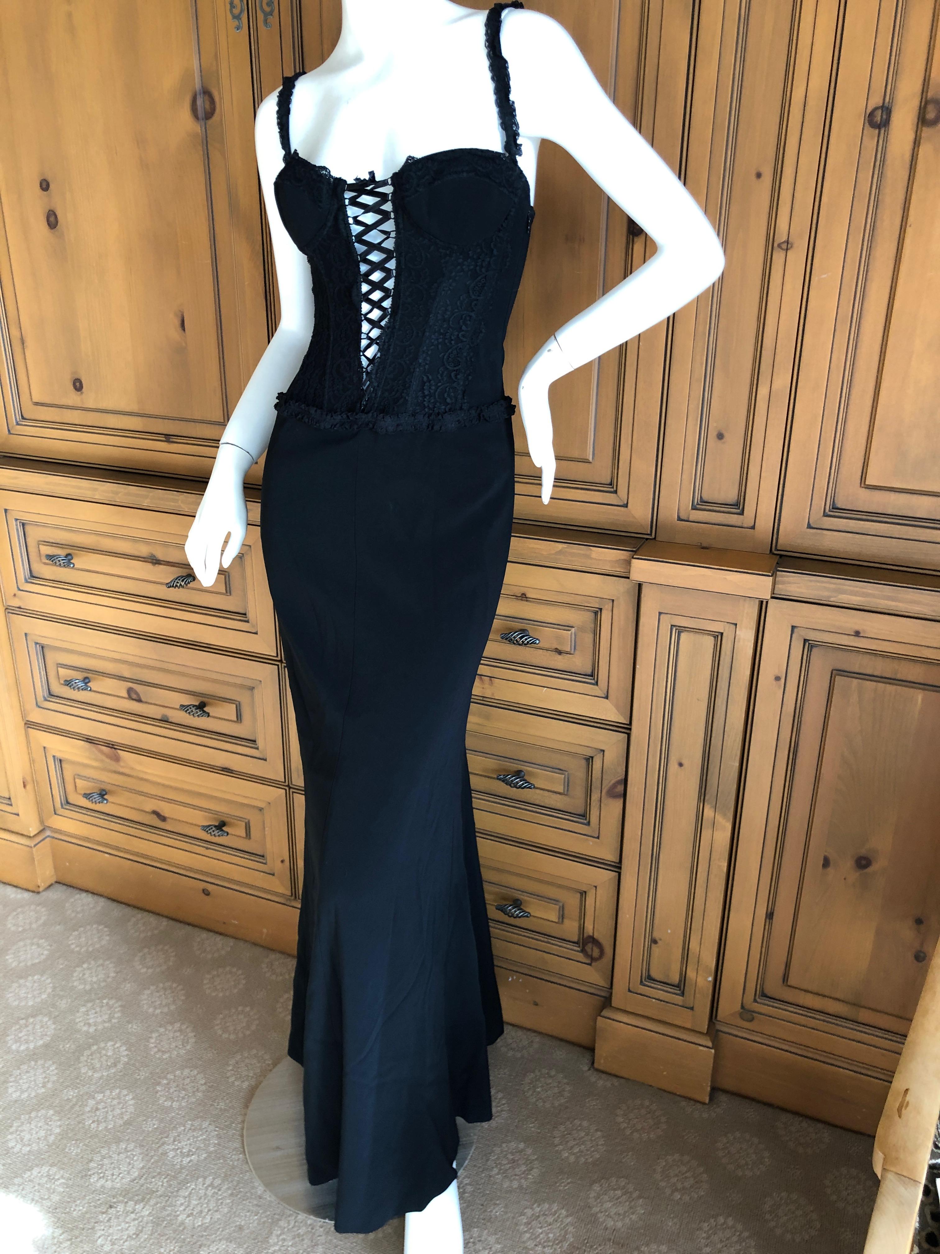 Moschino Cheap & Chic Vintage 1980's Plunging Corset Lace Evening Dress For Sale 6