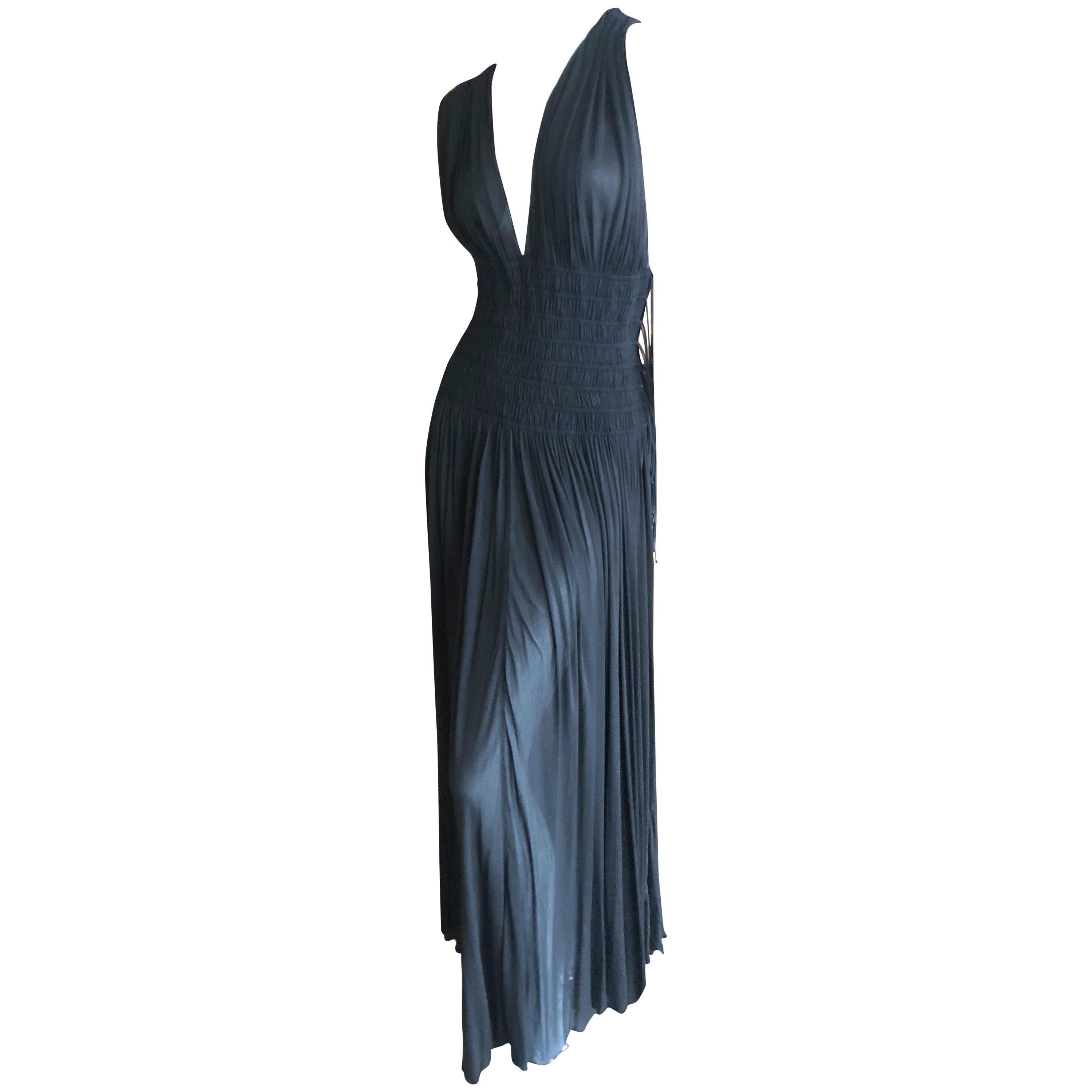 Azzedine Alaia Vintage Black Pleated Goddess Gown from Autumn 1991  For Sale