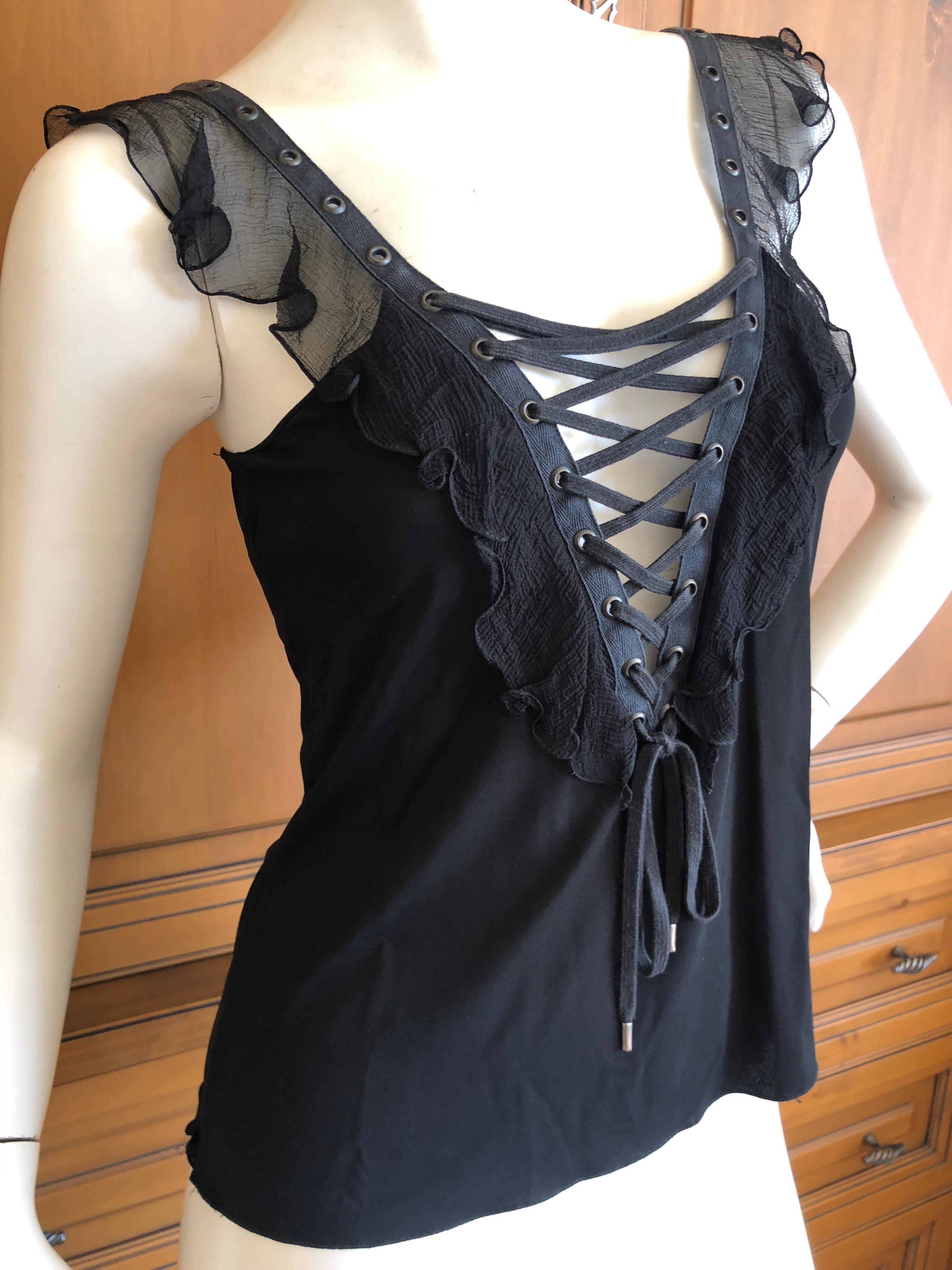 Christian Dior by John Galliano Black Sleeveless Top with  Corset Lacing .
The size and fabric label are hard to read, but  have had this piece before, and believe it is silk.

 Size 36
Bust 36