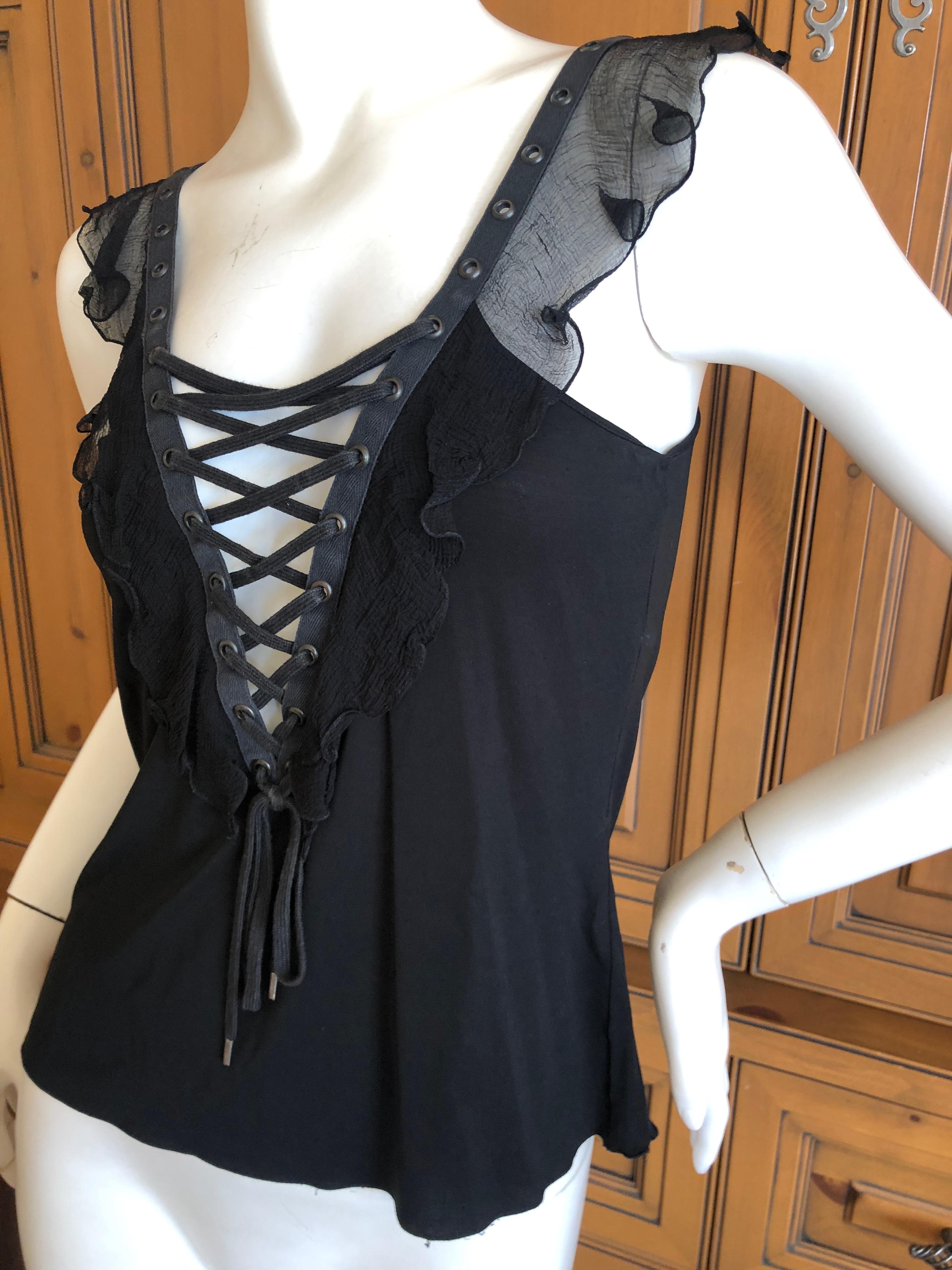 Christian Dior by John Galliano Black Sleeveless Ruffle Top with  Corset Lacing  In Excellent Condition For Sale In Cloverdale, CA