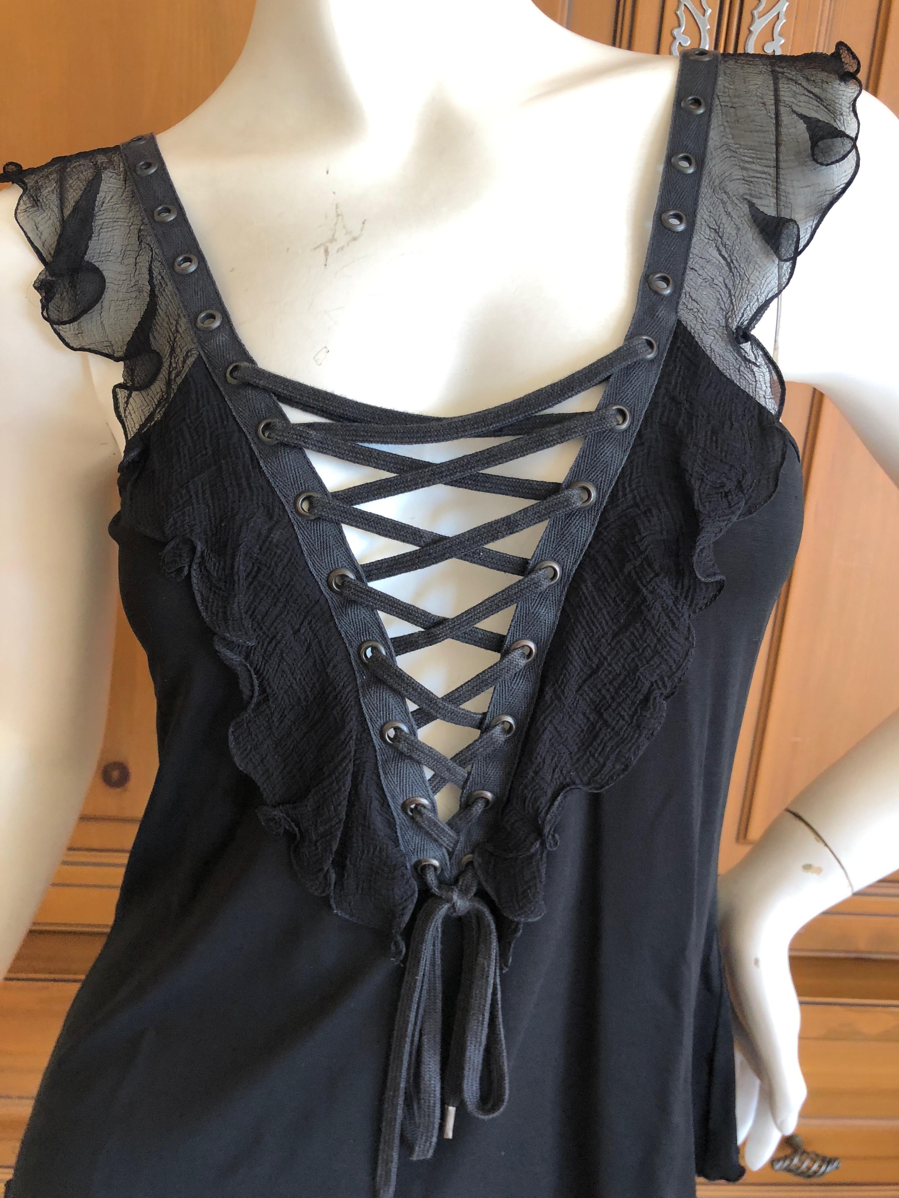 Women's Christian Dior by John Galliano Black Sleeveless Ruffle Top with  Corset Lacing  For Sale