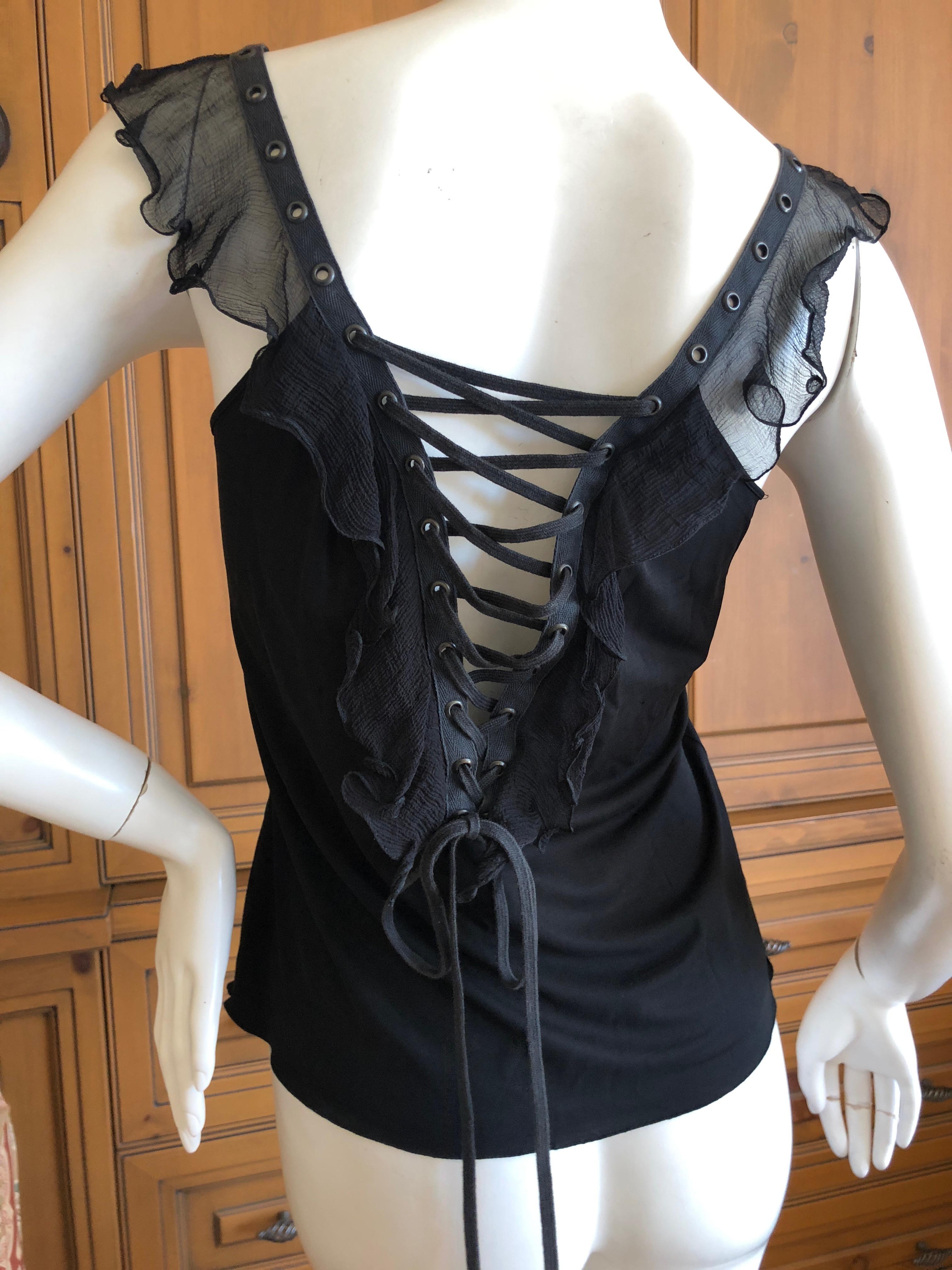 Christian Dior by John Galliano Black Sleeveless Ruffle Top with  Corset Lacing  For Sale 1