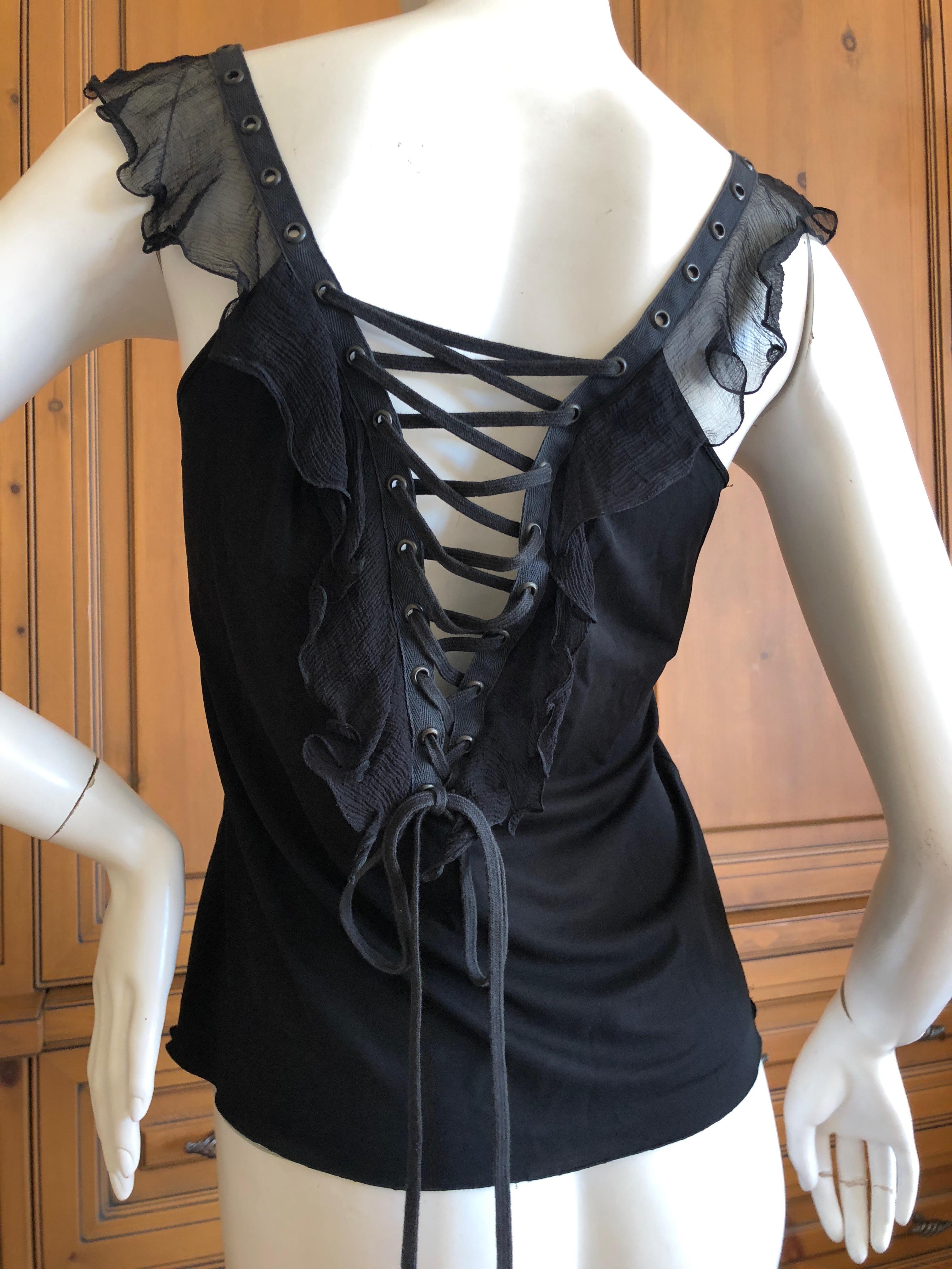 Christian Dior by John Galliano Black Sleeveless Ruffle Top with  Corset Lacing  For Sale 2