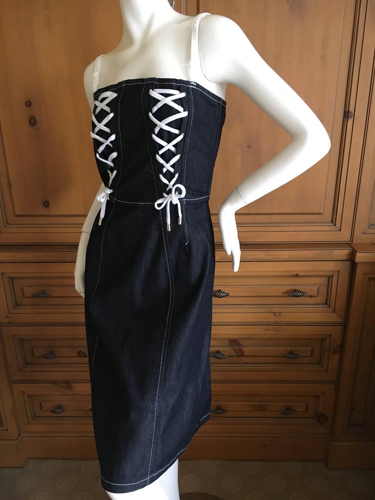 dolce and gabbana lace up denim dress Short belted denim corset dress