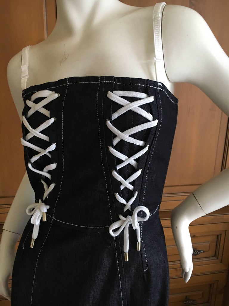 chinese dress ladies D&G 2000s Medium Blue Denim Corseted Lace Bra Dress main image 1
