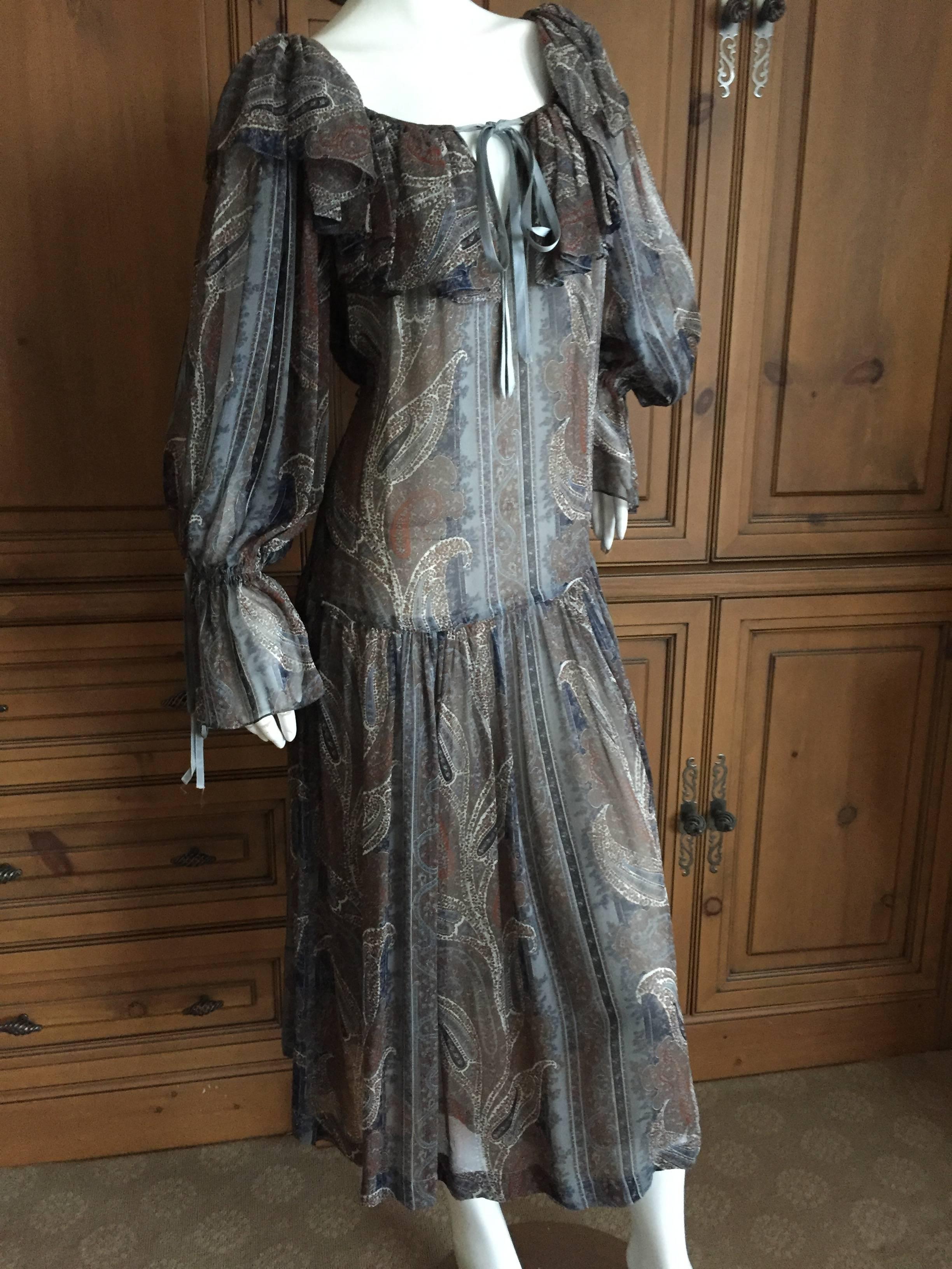 YSL Rive Guache 1976 Ruffled Poet Sleeve Peasant Dress 3