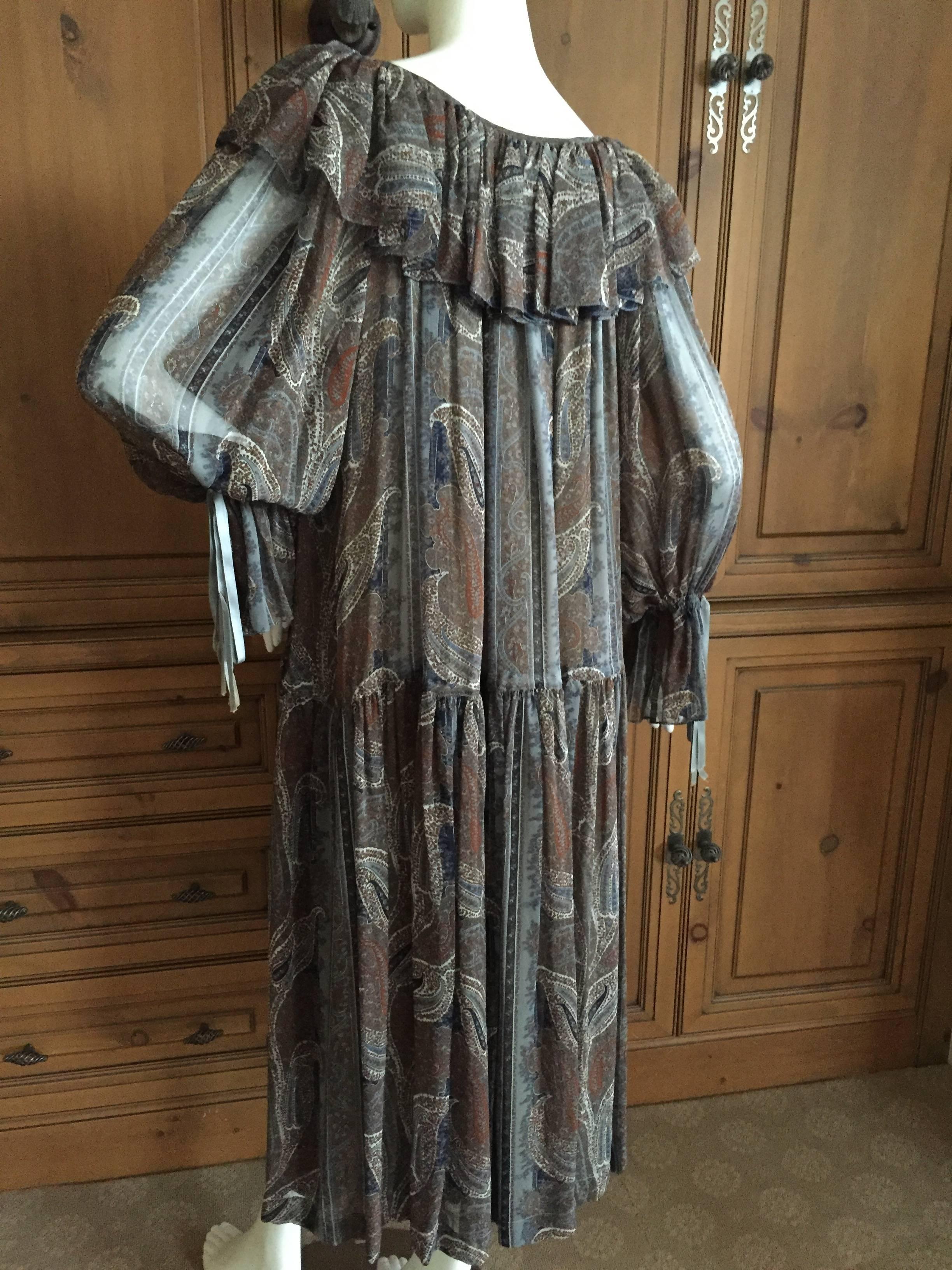 YSL Rive Guache 1976 Ruffled Poet Sleeve Peasant Dress In Good Condition In Cloverdale, CA