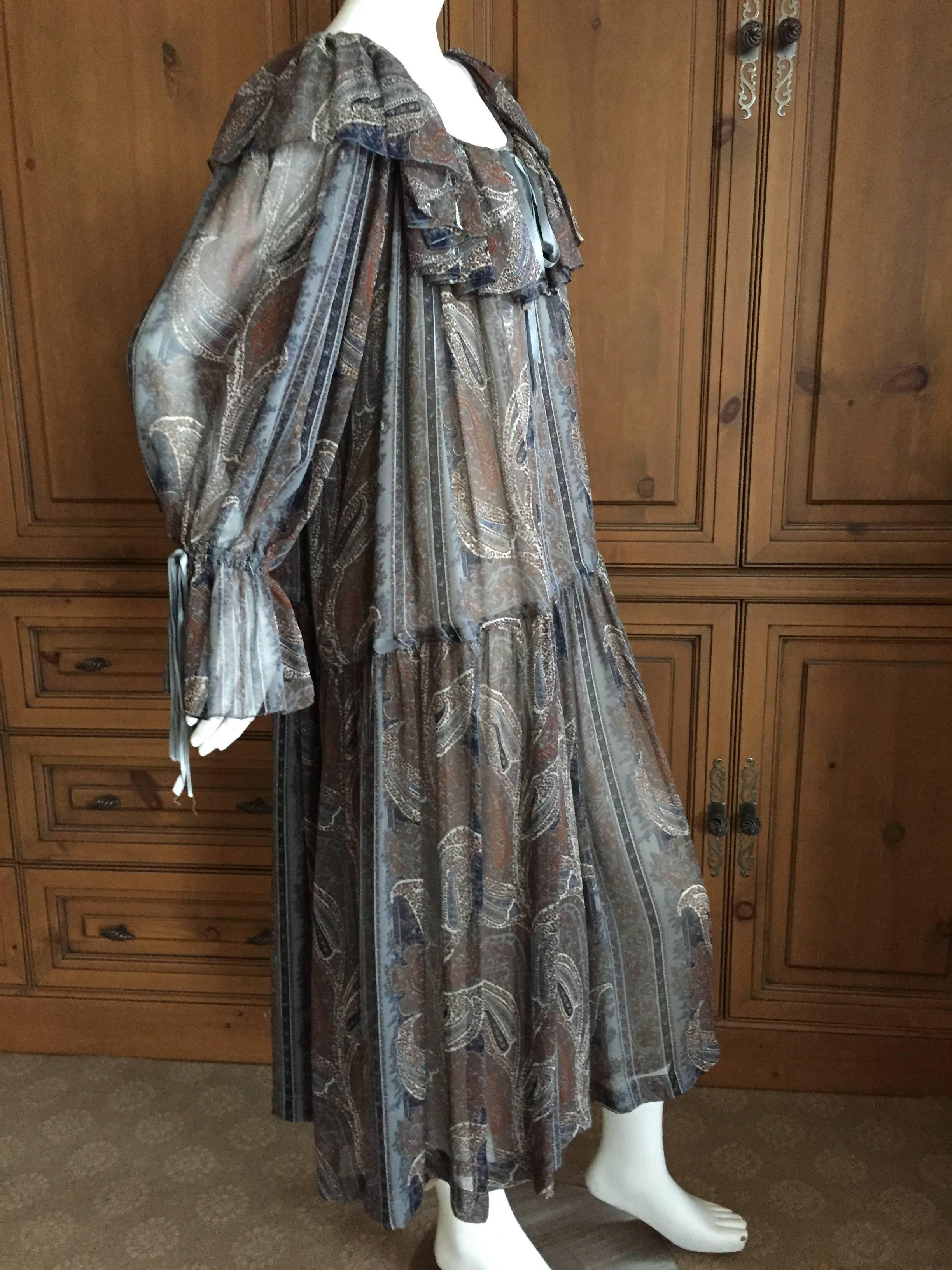 Women's YSL Rive Guache 1976 Ruffled Poet Sleeve Peasant Dress