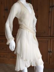 Halston Georgio Beverly Hills 1970's 3 pc Ivory Dress Set