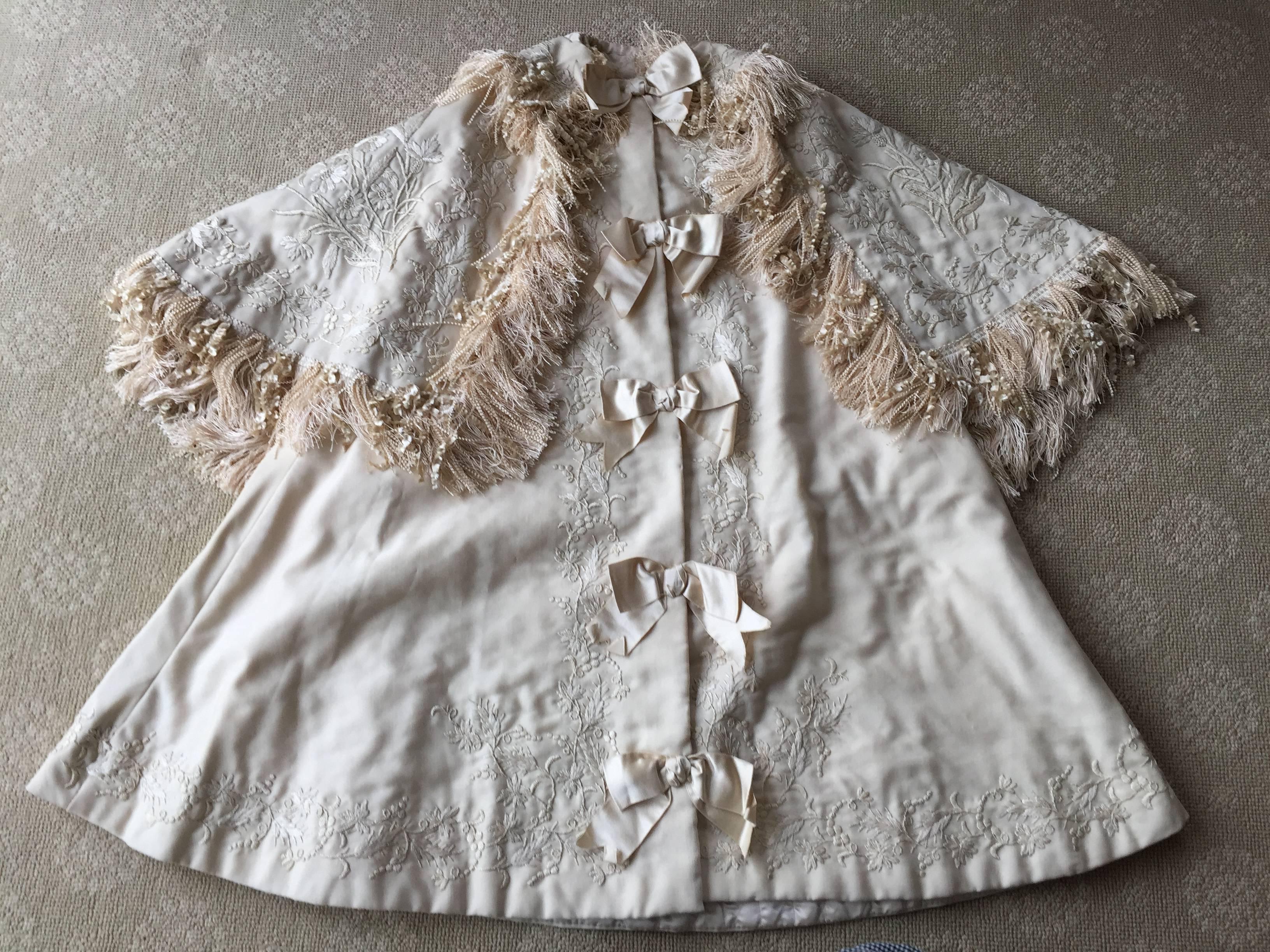 French Couture Embroidered Silk Christening Robe 4