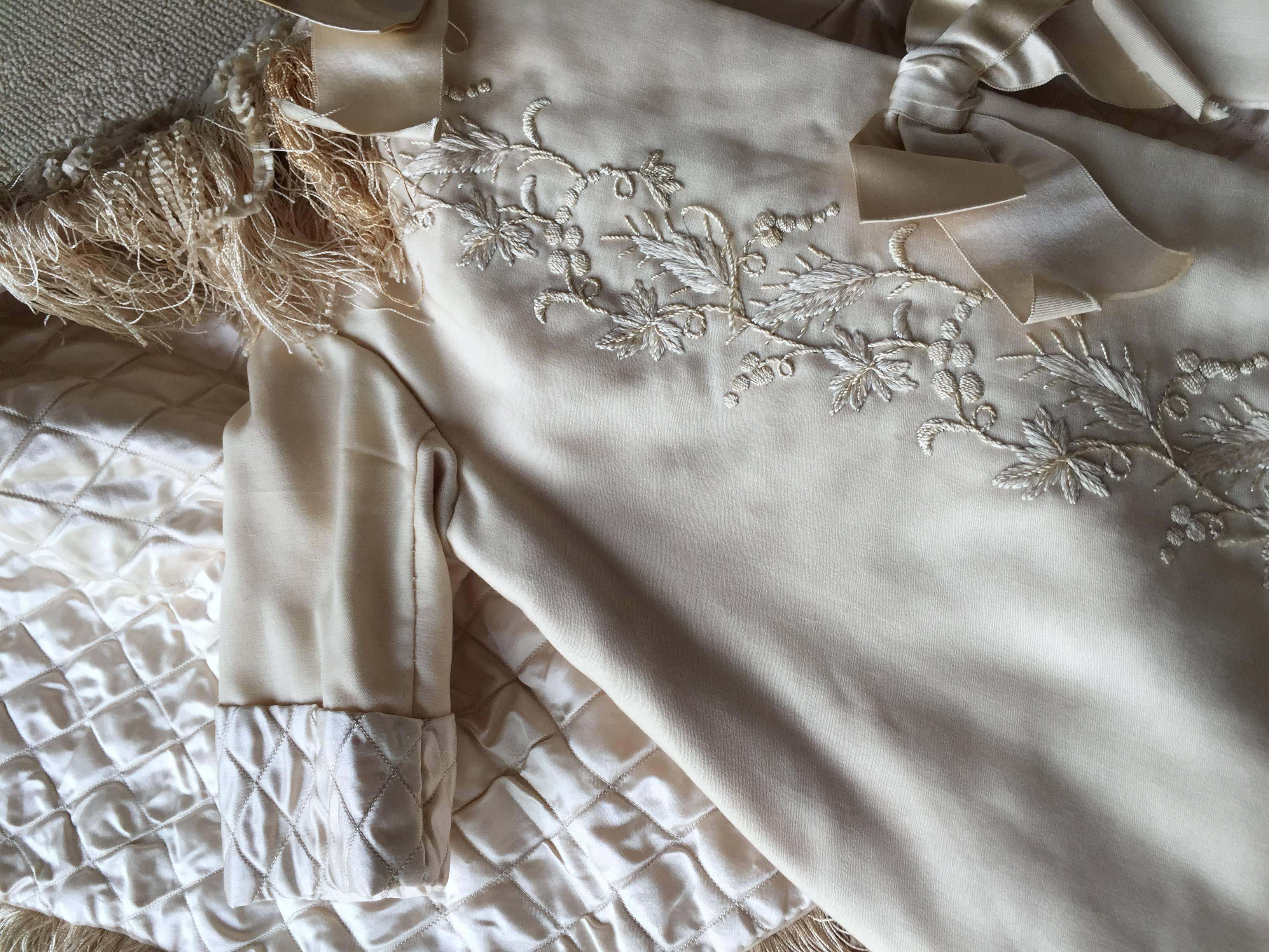 French Couture Embroidered Silk Christening Robe 2