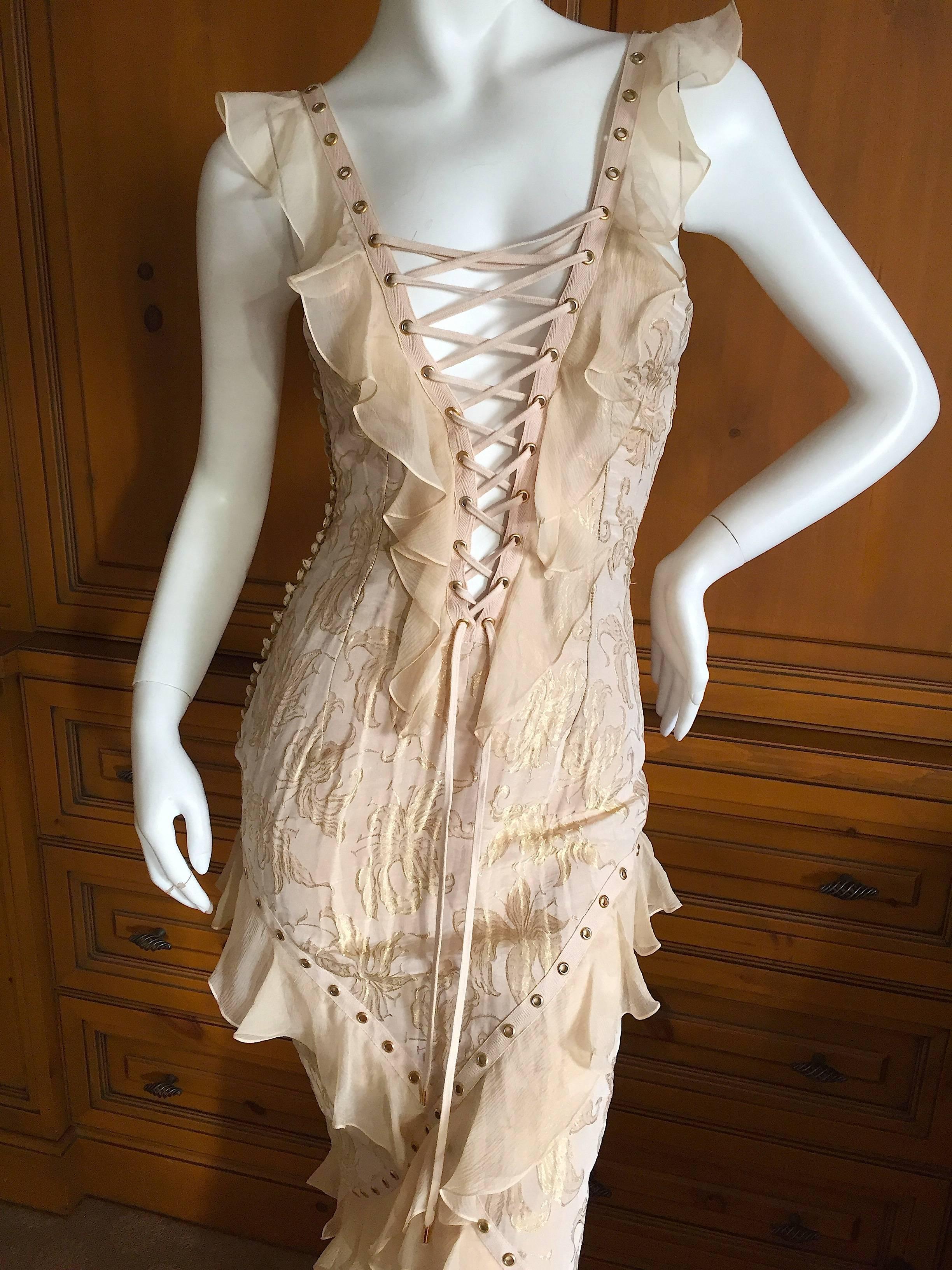 Women's Christian Dior by John Galliano Romantic Gold Silk Corset Lace Dress 