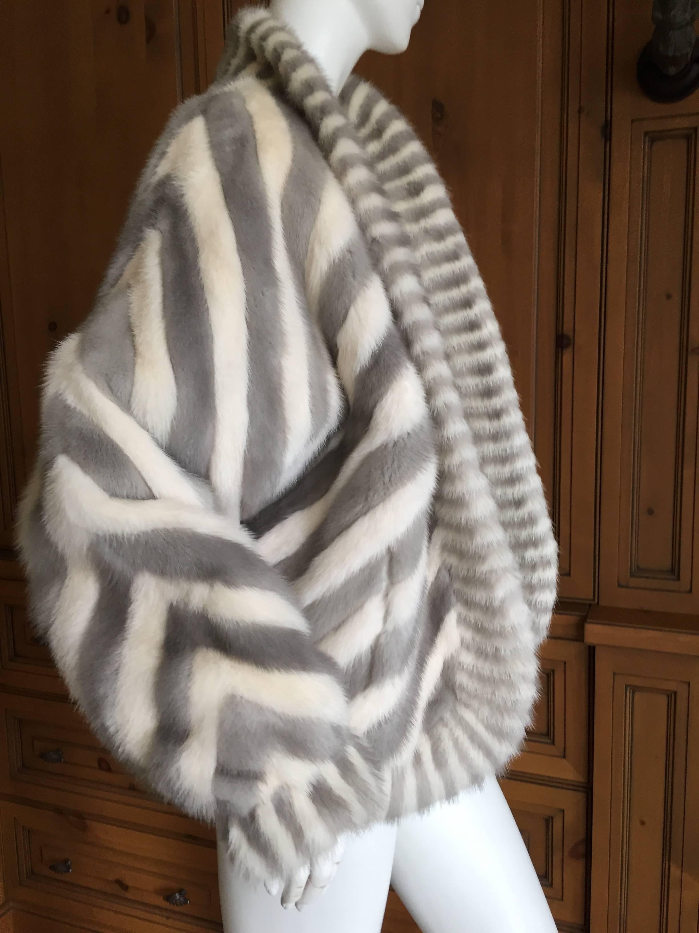 Dramatic Mink Stripe Cocoon Reversible Fur Jacket In Excellent Condition In Cloverdale, CA