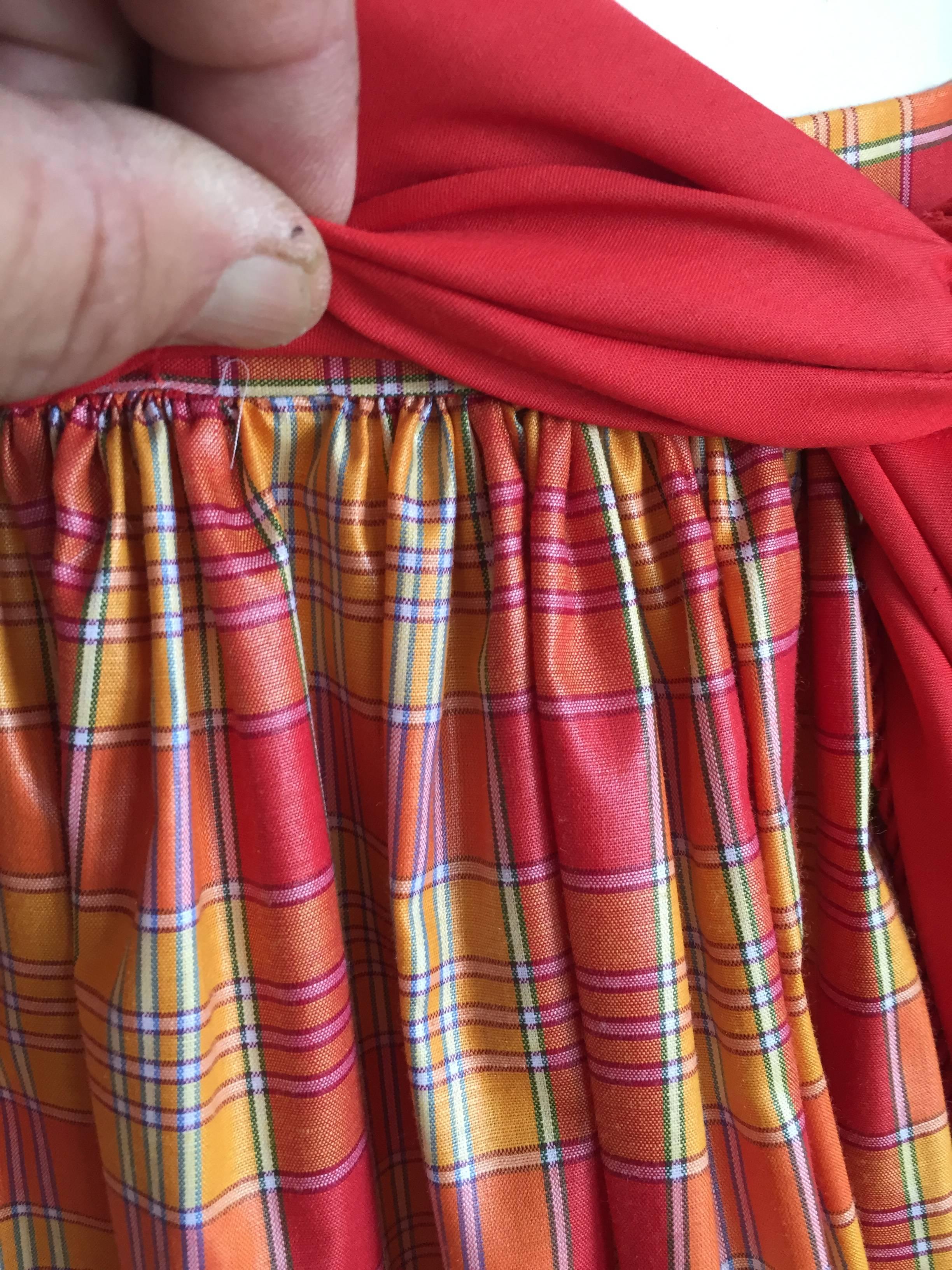 Pink 1930's Plaid Polished Cotton Ball Skirt with Sash Belt For Sale