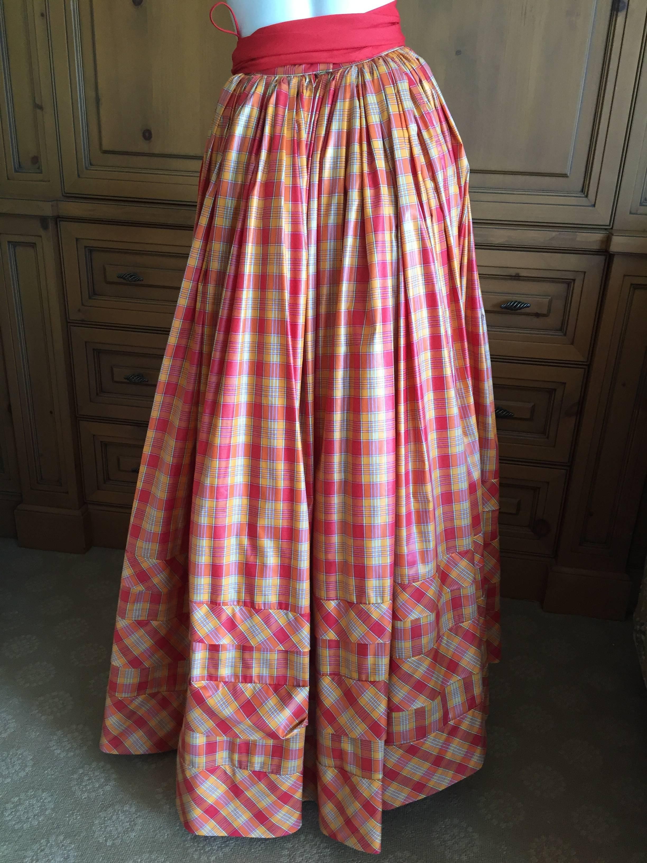 Women's 1930's Plaid Polished Cotton Ball Skirt with Sash Belt For Sale