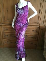 Christian Dior by John Galliano Bias Cut Leopard Pattern Ruffled Gown