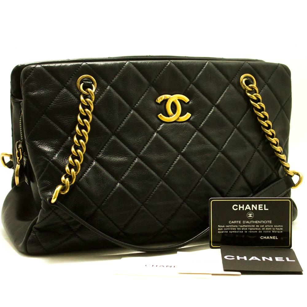 Authentic CHANEL Calfskin 2012 Antique Gold Chain Shoulder Bag Black Quilted f17 In Excellent Condition In Takamatsu-shi, JP