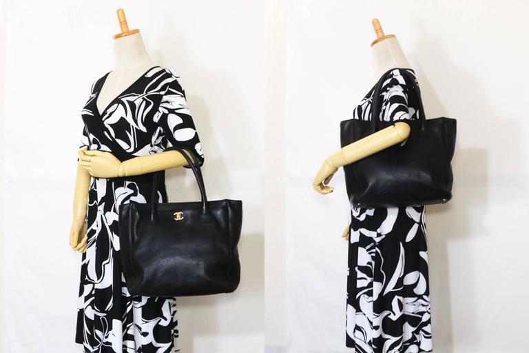 Authentic CHANEL Executive Tote Shoulder Bag Black Soft Caviar Leather