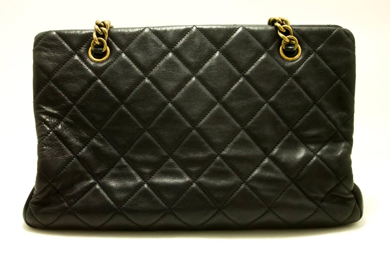 Authentic CHANEL Calfskin 2012 Antique Gold Chain Shoulder Bag Black Quilted f17 6