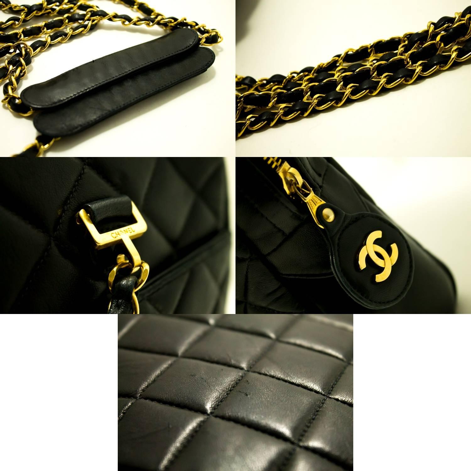 Chanel Large Chain Shoulder Bag Leather Black Quilted Lambskin  2