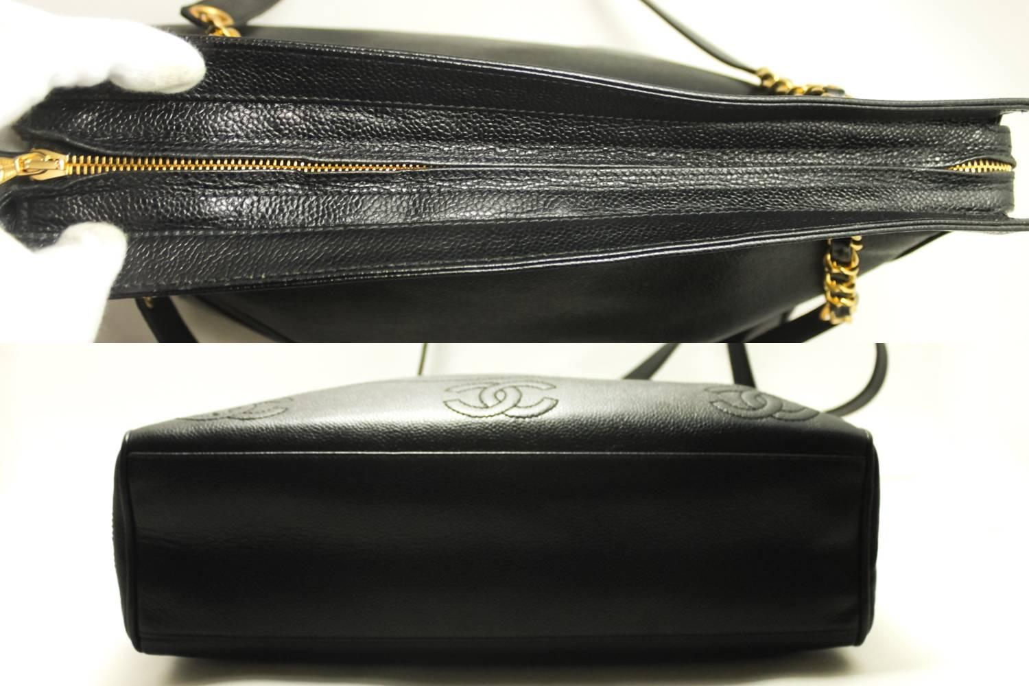 CHANEL Caviar Large Chain Shoulder Bag Black Leather Office Big  1