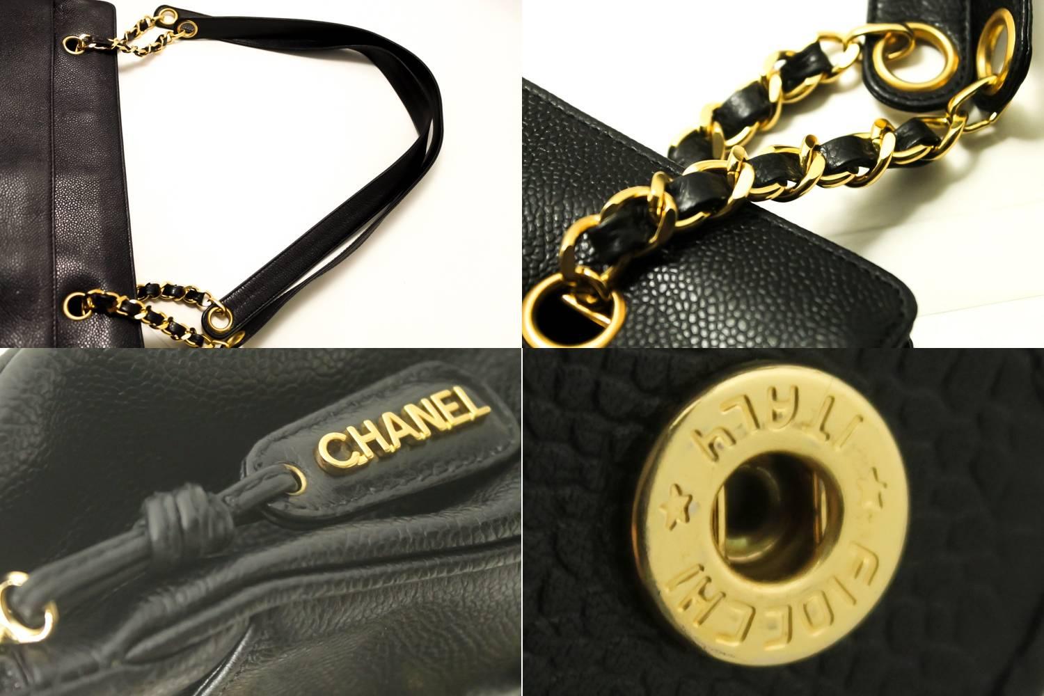 CHANEL Caviar Large Chain Shoulder Bag Black Leather Office Big  4