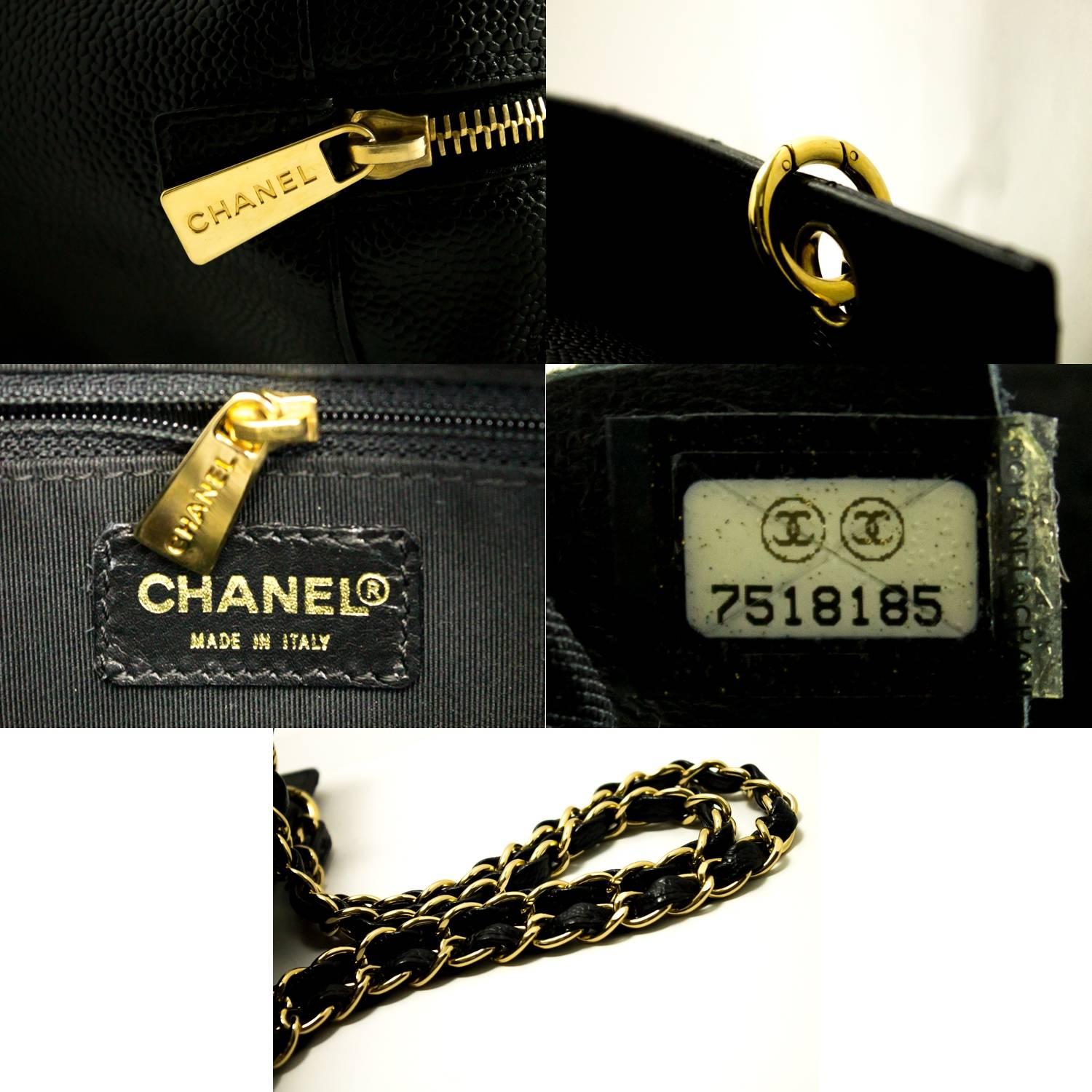 CHANEL Caviar Small Shopping Tote Bag Chain Shoulder Black Quilted  5