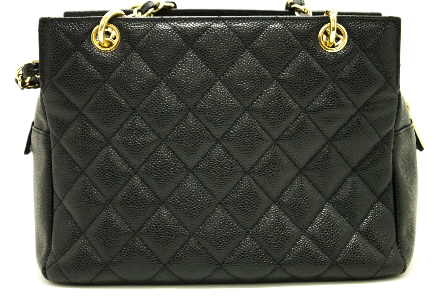 CHANEL Caviar Small Shopping Tote Bag Chain Shoulder Black Quilted  4