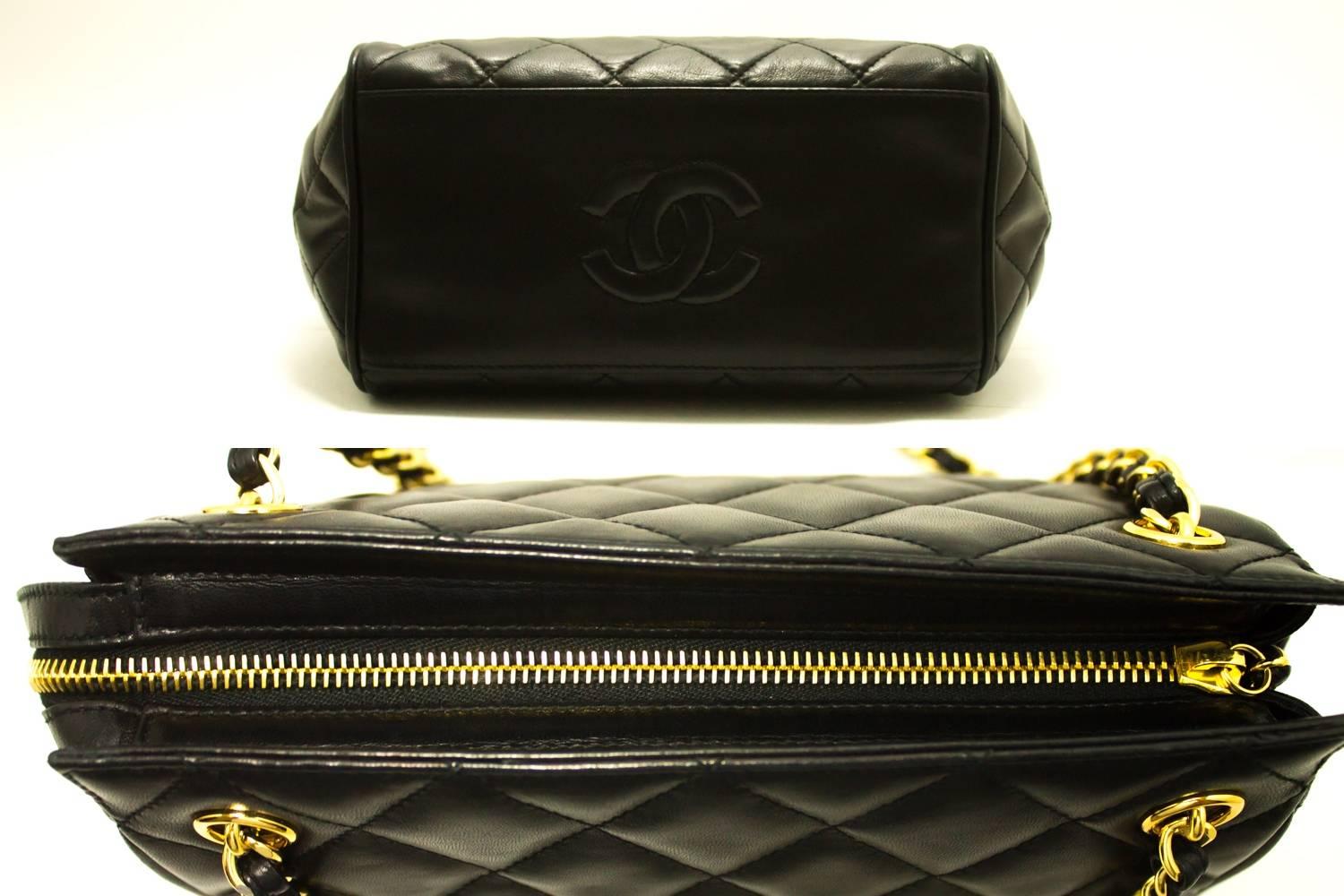 CHANEL Double Chain Shoulder Bag Black Quilted Lambskin Leather  In Excellent Condition In Takamatsu-shi, JP