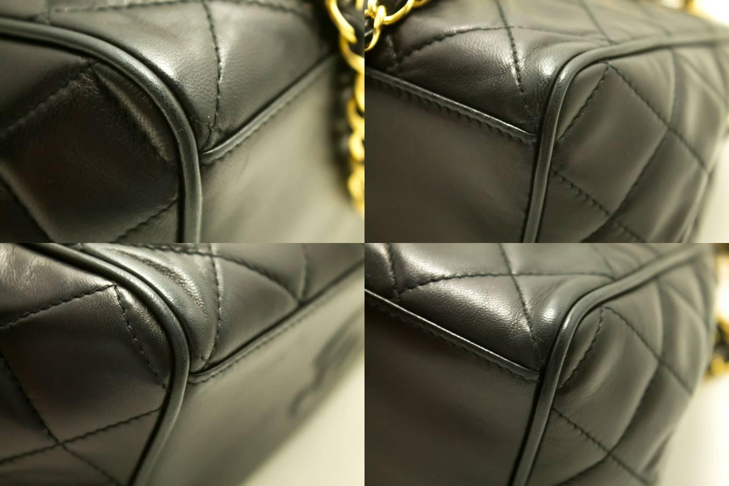 Women's CHANEL Double Chain Shoulder Bag Black Quilted Lambskin Leather 