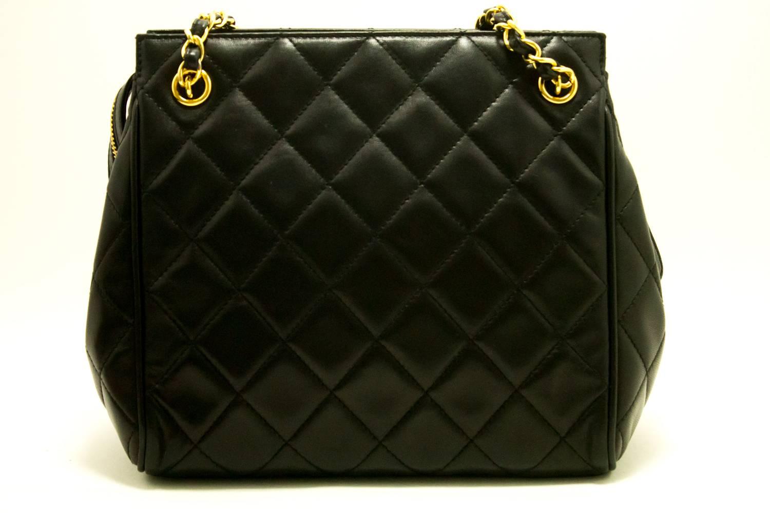 CHANEL Double Chain Shoulder Bag Black Quilted Lambskin Leather  2
