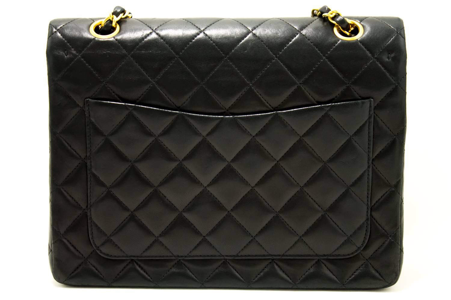 CHANEL Double Flap Chain Shoulder Bag Black Quilted Lambskin  In Good Condition In Takamatsu-shi, JP