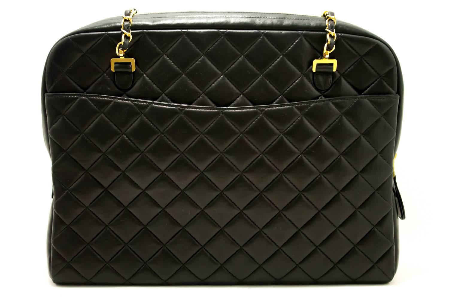 CHANEL Large Chain Shoulder Bag Leather Black Quilted Lambskin  In Good Condition In Takamatsu-shi, JP