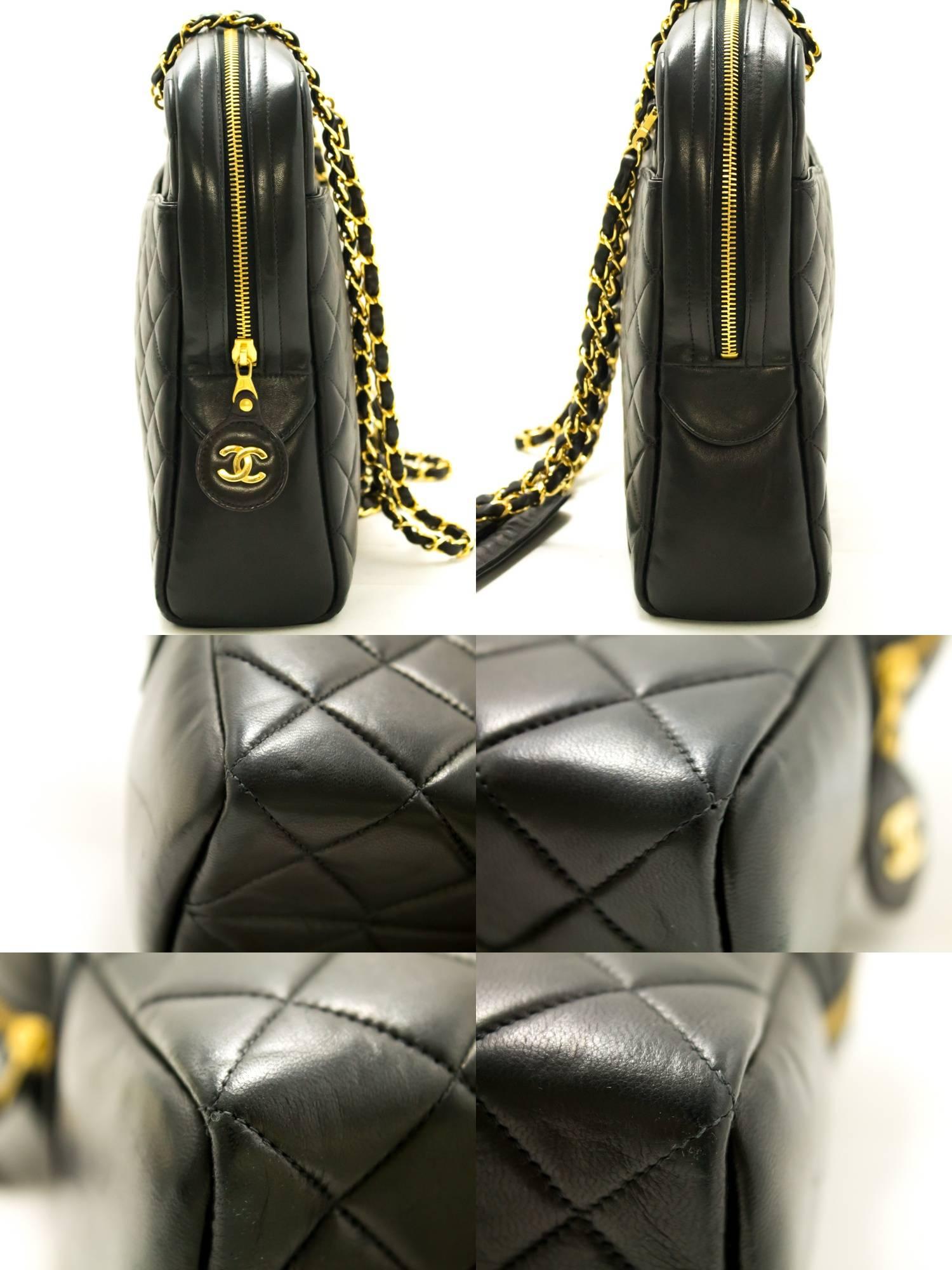 CHANEL Large Chain Shoulder Bag Leather Black Quilted Lambskin  1