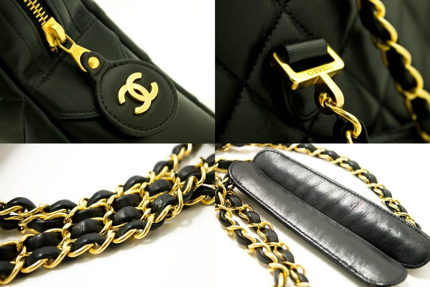 CHANEL Large Chain Shoulder Bag Leather Black Quilted Lambskin  2