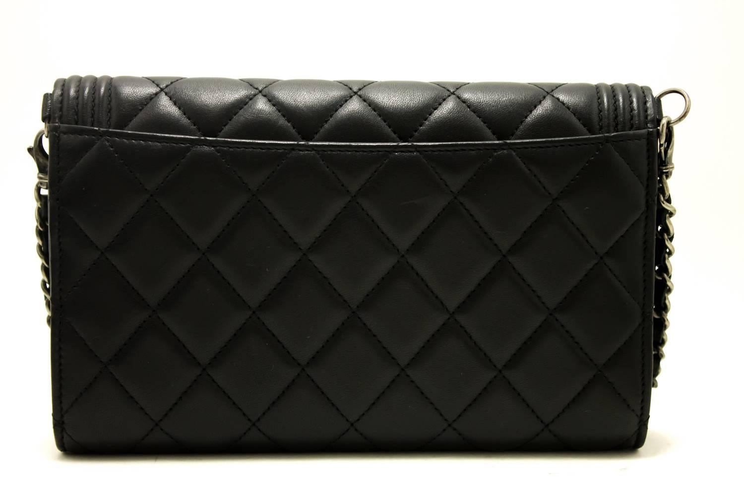 Women's CHANEL Boy WOC Wallet On Chain Hand Bag Clutch Black Quilted Flap 