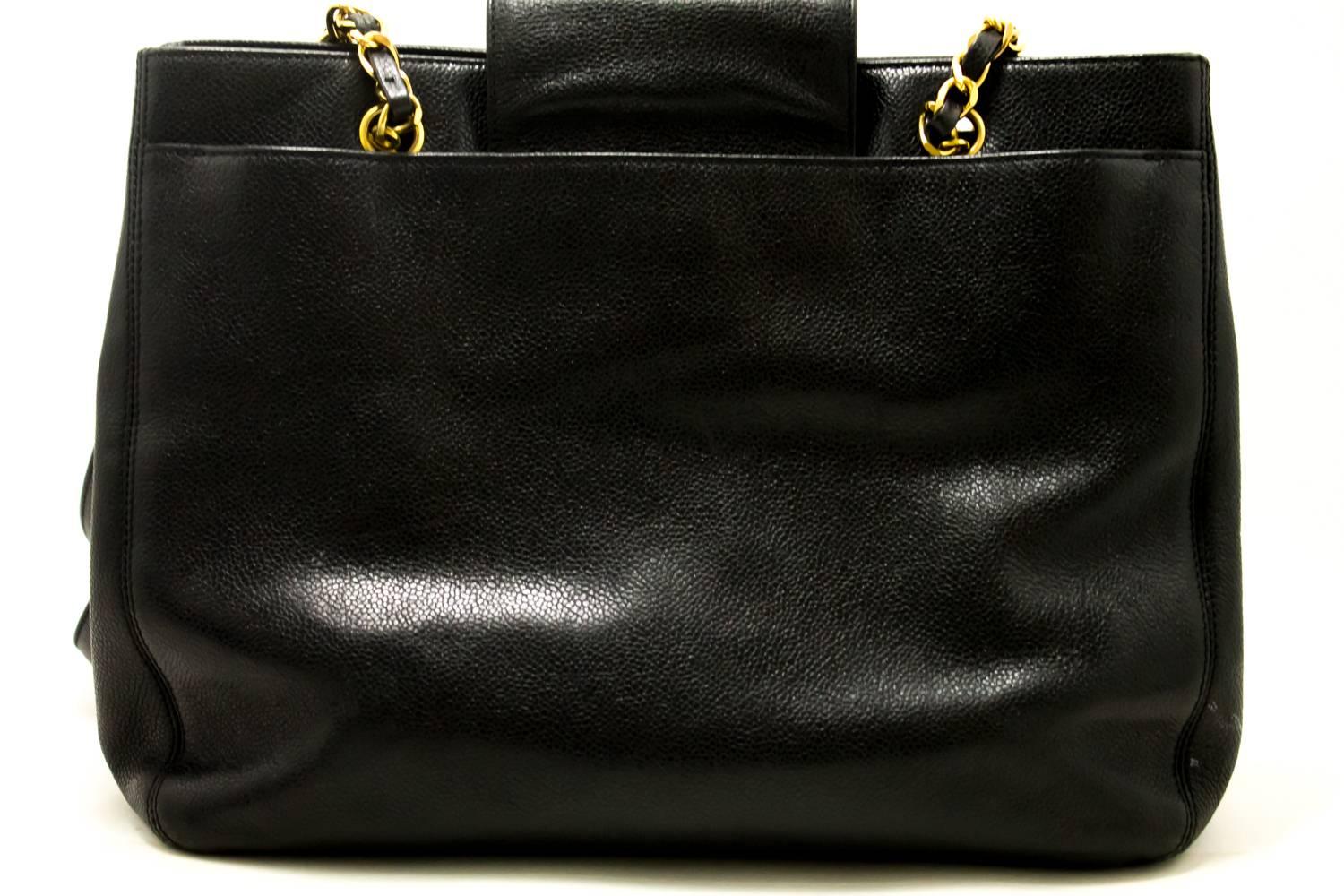 CHANEL Caviar Jumbo Large Chain Shoulder Bag Black Leather Gold  In Good Condition In Takamatsu-shi, JP