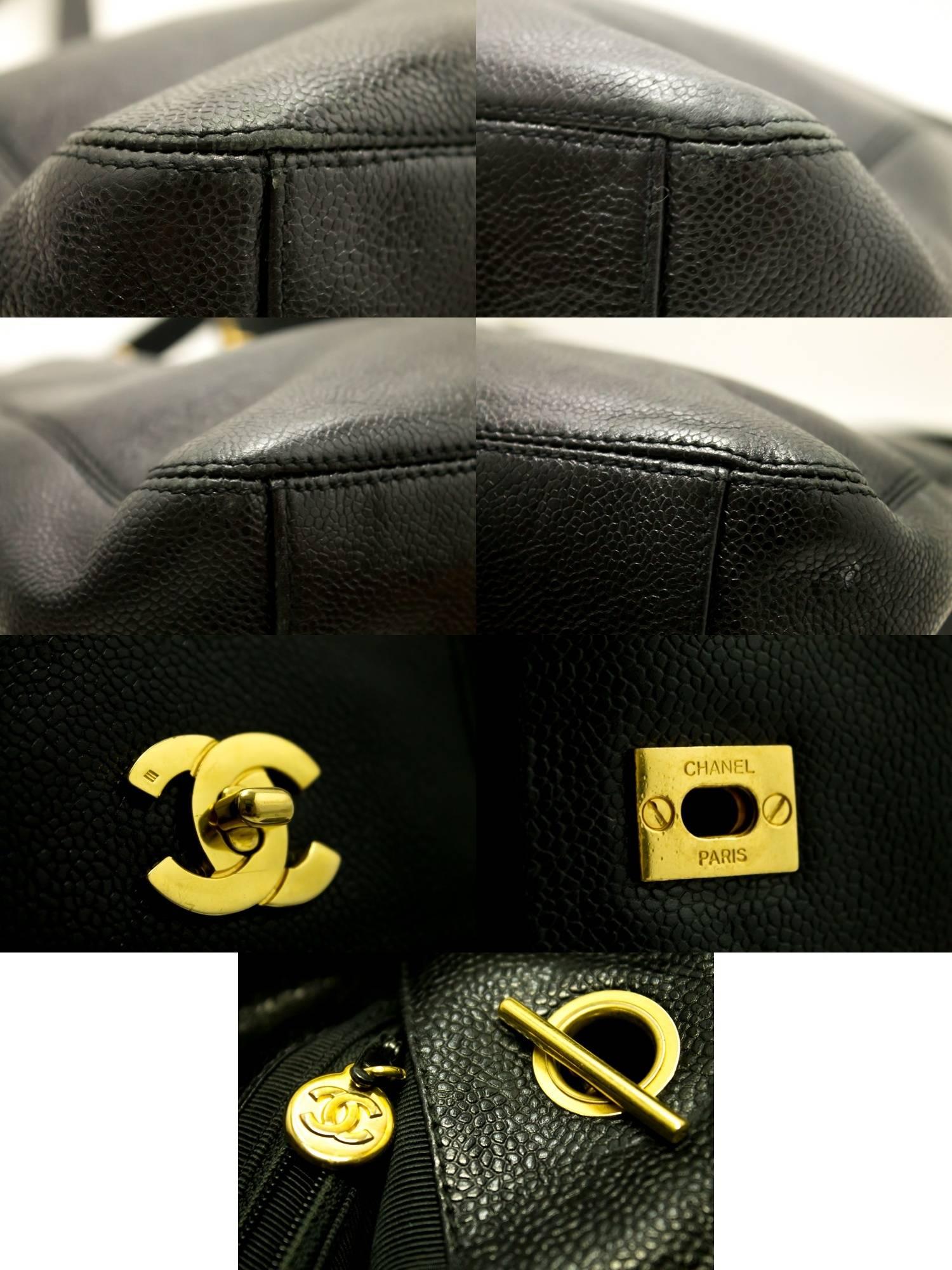 CHANEL Caviar Jumbo Large Chain Shoulder Bag Black Leather Gold  1