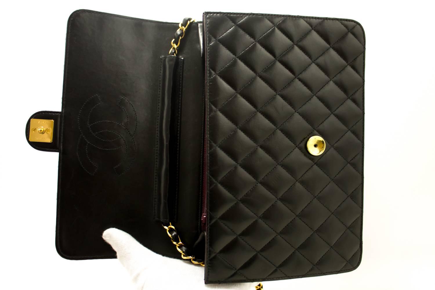 CHANEL Chain Shoulder Bag Clutch Black Quilted Flap Lambskin Purse  6