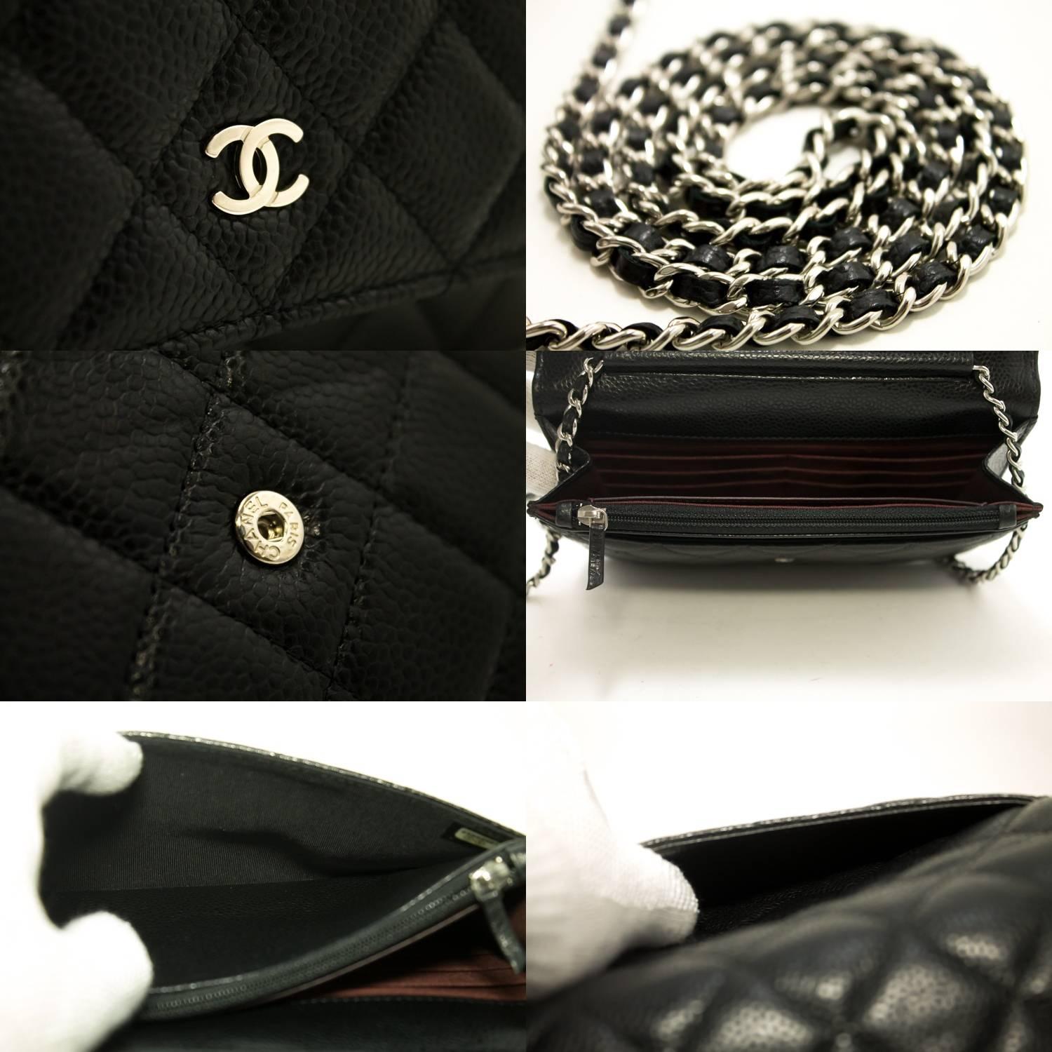 Women's CHANEL Caviar Wallet On Chain WOC Black Shoulder Bag Crossbody SV 