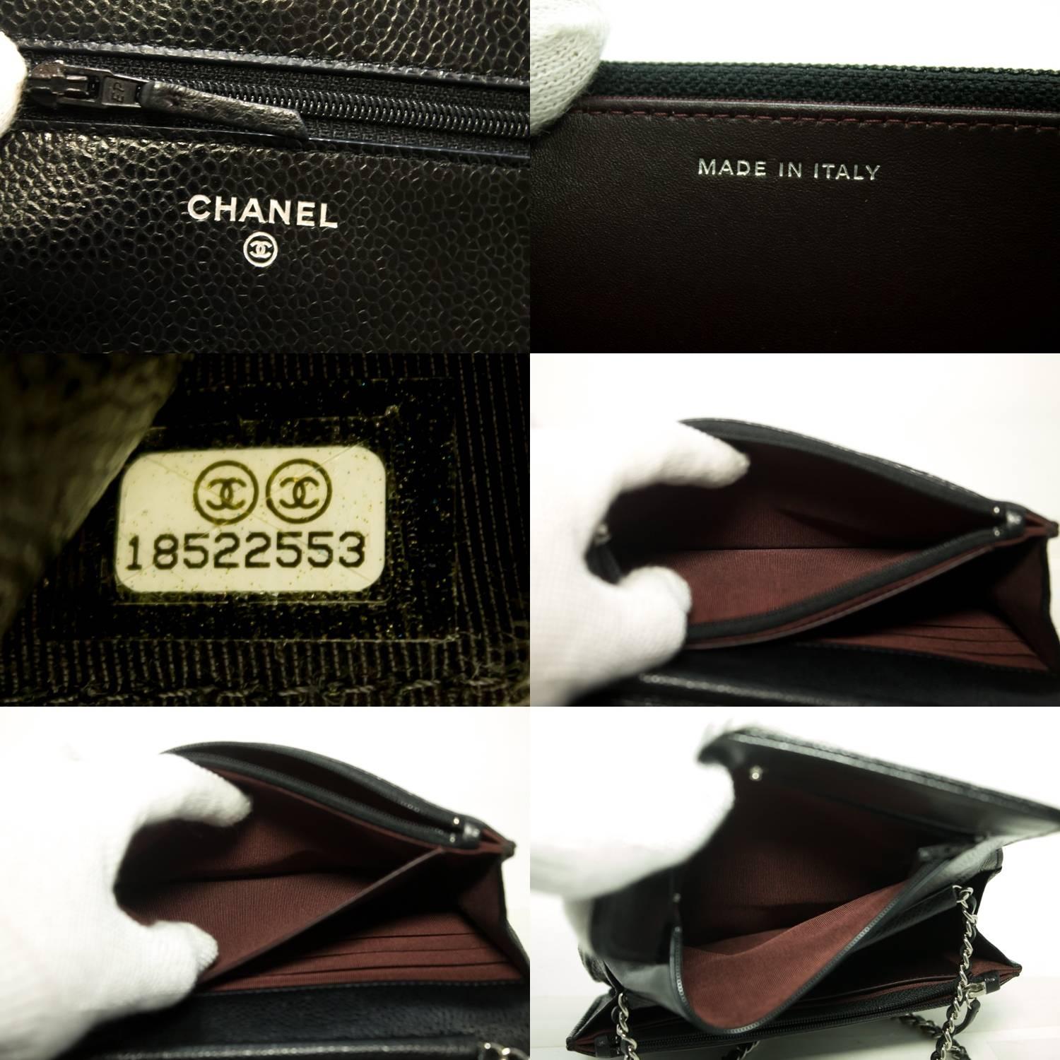 CHANEL Caviar Wallet On Chain WOC Black Shoulder Bag Crossbody SV  1