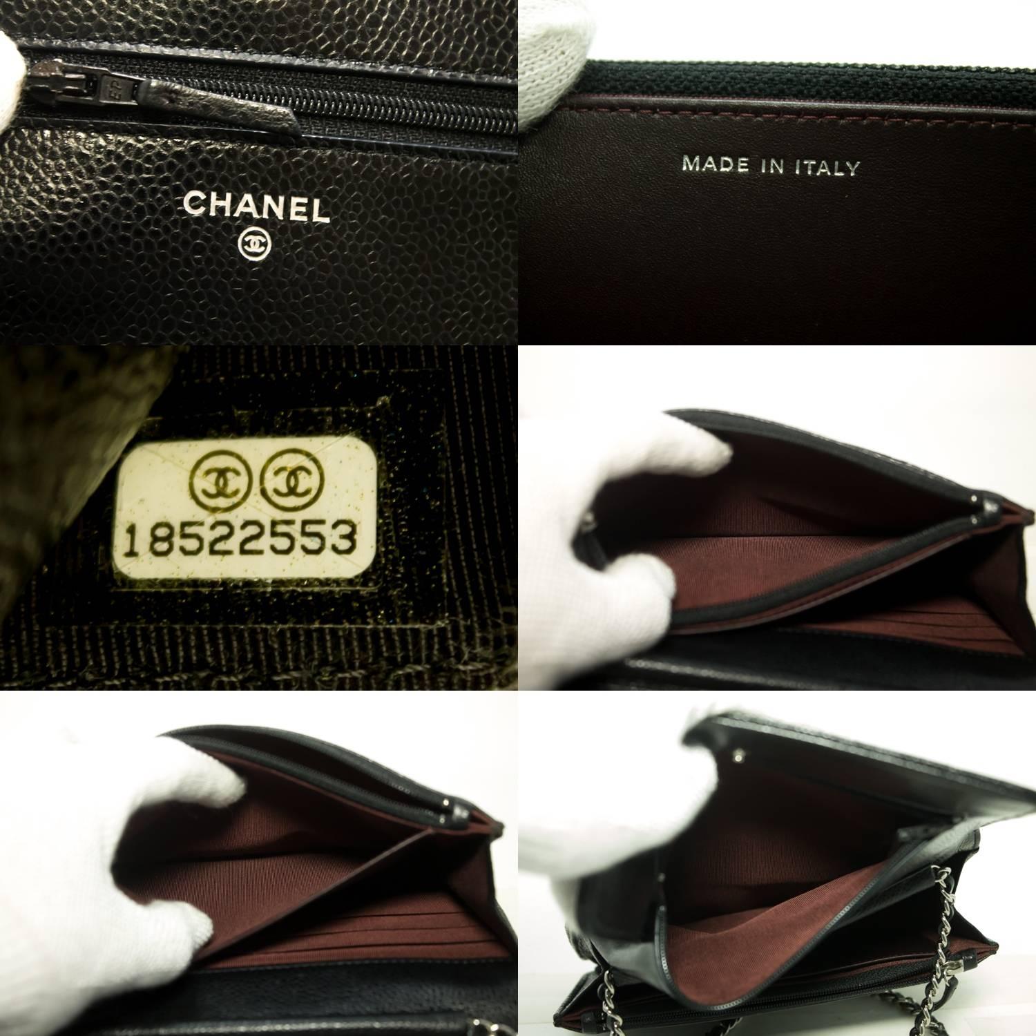 CHANEL Caviar Wallet On Chain WOC Black Shoulder Bag Crossbody SV 1