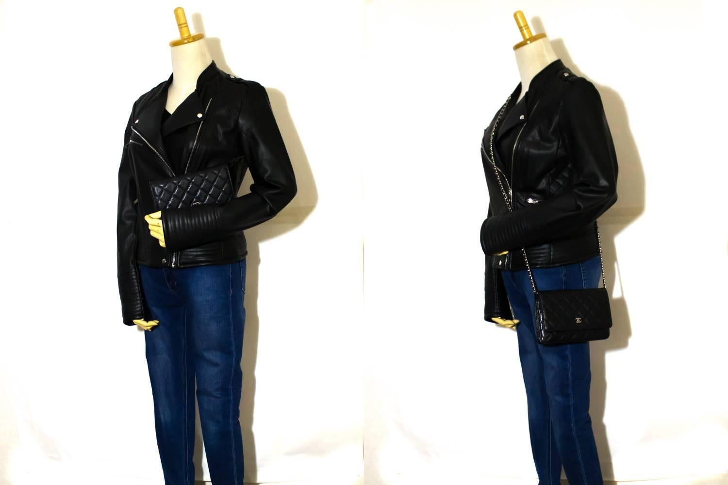 CHANEL Caviar Wallet On Chain WOC Black Shoulder Bag Crossbody SV 2