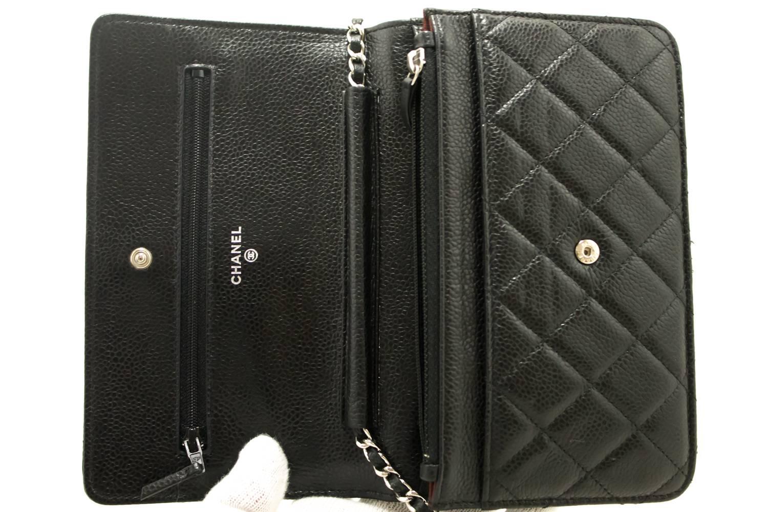 CHANEL Caviar Wallet On Chain WOC Black Shoulder Bag Crossbody SV  4