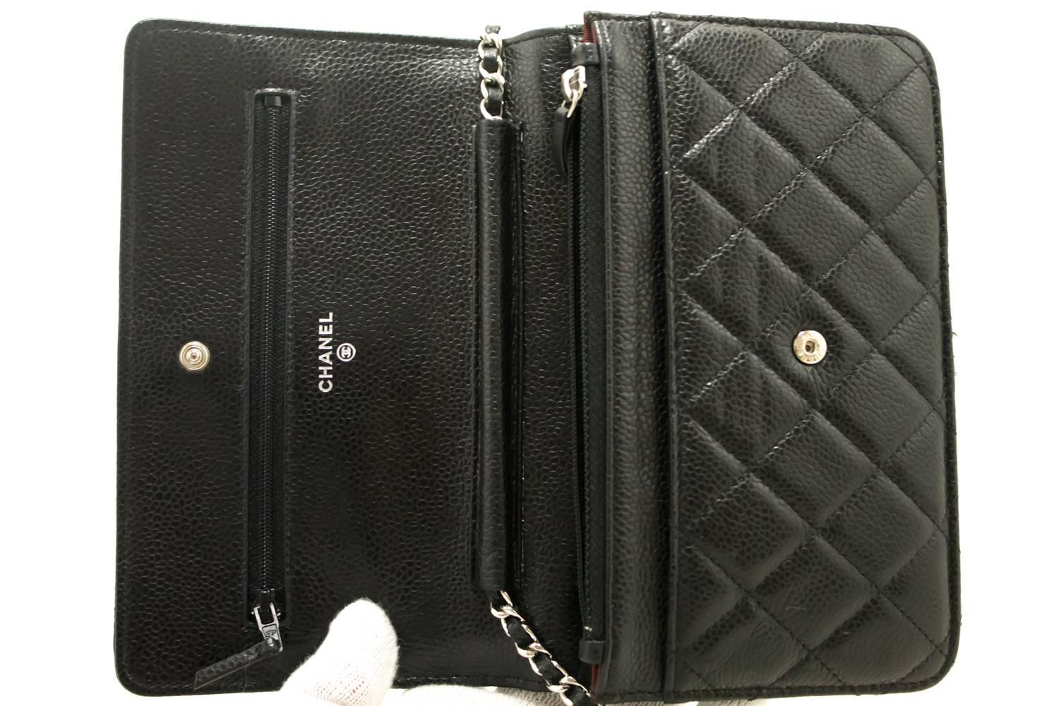 CHANEL Caviar Wallet On Chain WOC Black Shoulder Bag Crossbody SV 4