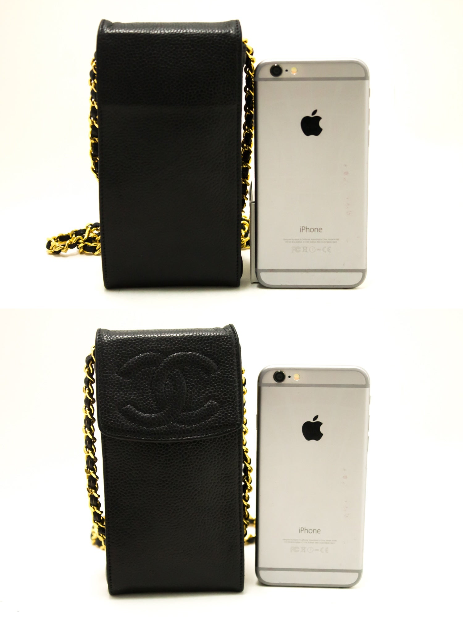 Chanel Cell Phone Case Caviar Chain Shoulder Bag Black Iphone At 1stdibs