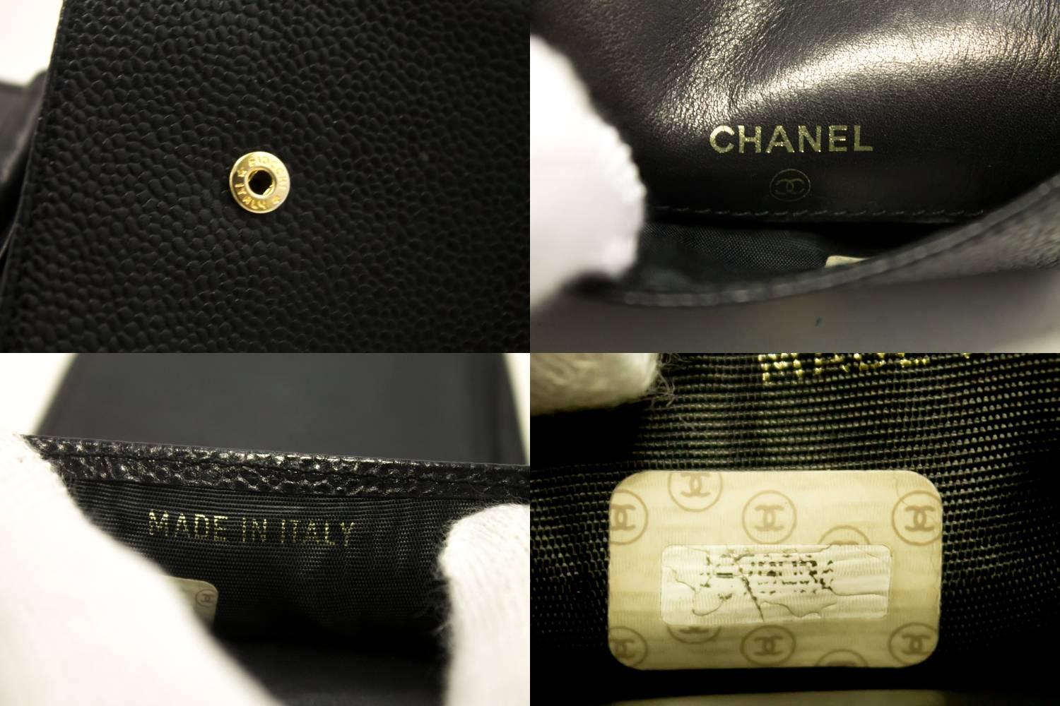 Women's CHANEL Cell Phone Case Caviar Chain Shoulder Bag Black iPhone 