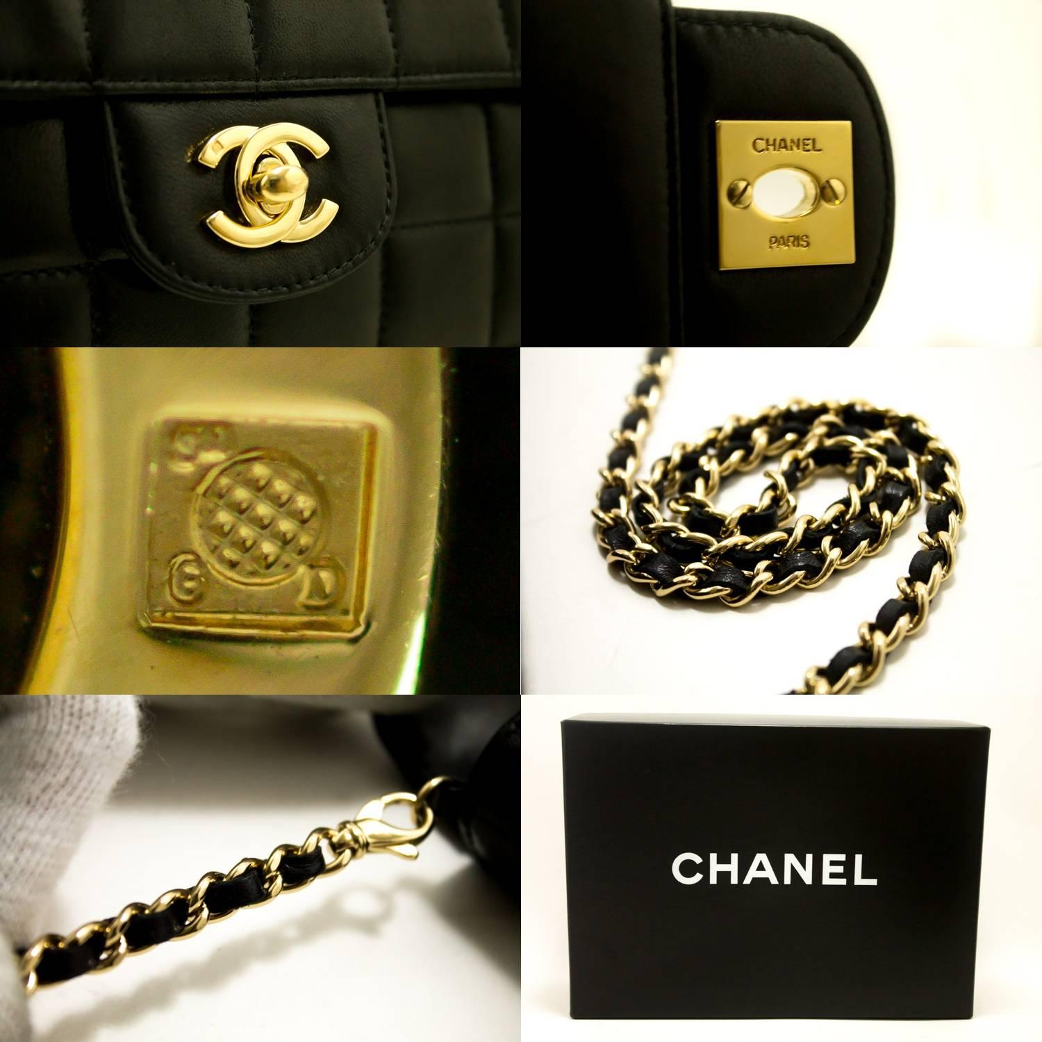 CHANEL Chocolate Bar Gold Chain Shoulder Bag Clutch Black Quilted 2