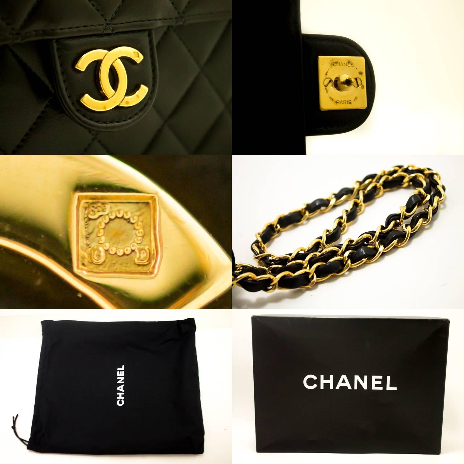CHANEL Chain Shoulder Bag Clutch Black Quilted Flap Lambskin Purse 2